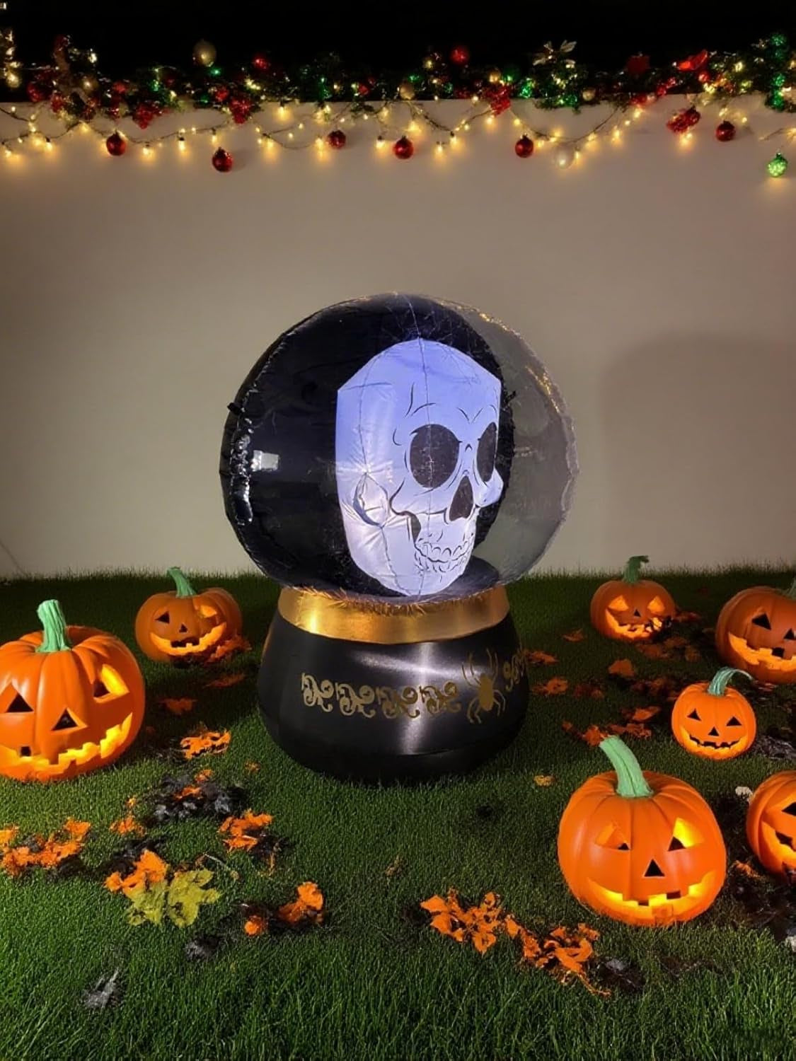 Halloween Inflatable Crystal Ball Decoration - Magical Skull Ball with LED Light, Halloween Ball Inflatable for Porch, Holiday, Garden,Yard, Party and Indoor Outdoor Home Decor