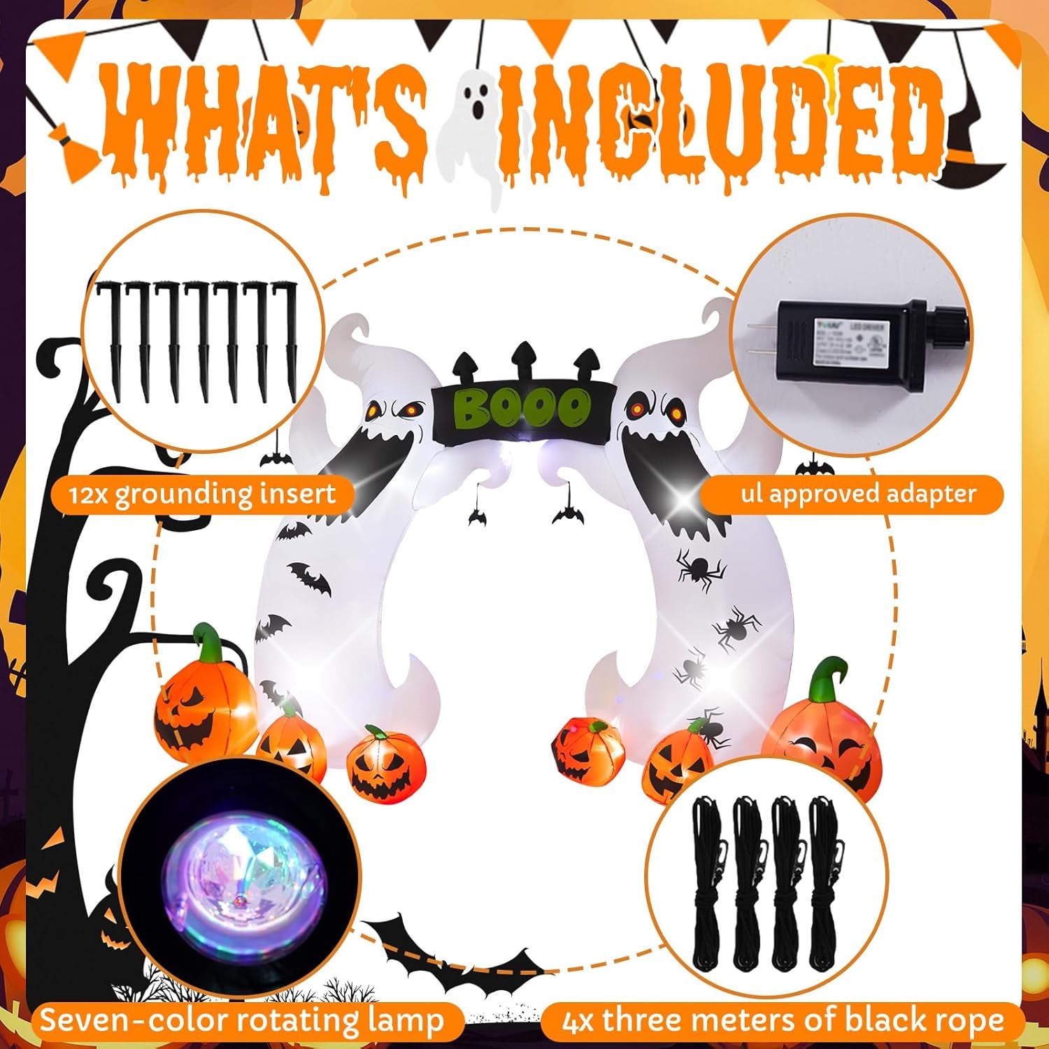 16FT Elf Arch, Halloween Outdoor Inflatable Decoration, Contains LED Lights and Colorful Rotating Lights, Suitable for Outdoor lawns, Gardens, terraces and Halloween Parties