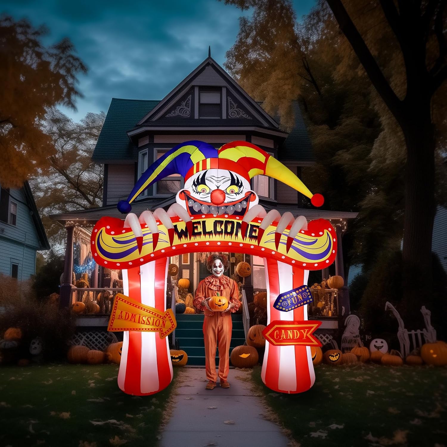 10 Ft Halloween Inflatable Clowns Arched Door Outdoor Decorations, Day of The Dead Blow Up Yard Decor with Built-in LED Light (Plug in) for Lawn Home Dia de Los Muertos Party Indoor Outdoor