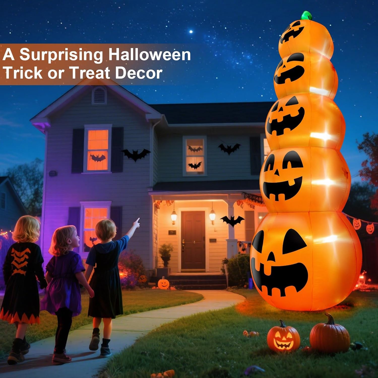 14 FT Giant Halloween Inflatable Stacked Pumpkins Outdoor Decoration Built in 5 LED Lights, Halloween Blow Up 5 Pumpkins Yard Decorations for Lawn Garden Party Decor