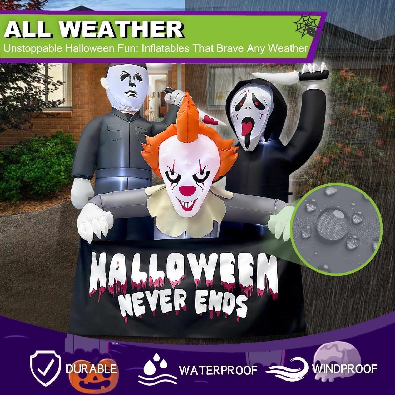 6FT Halloween Inflatable Killers Decorations Built-in LED Lighted Blow Up Decoration Home Yard Outdoor Indoor Garden Lawn Decor