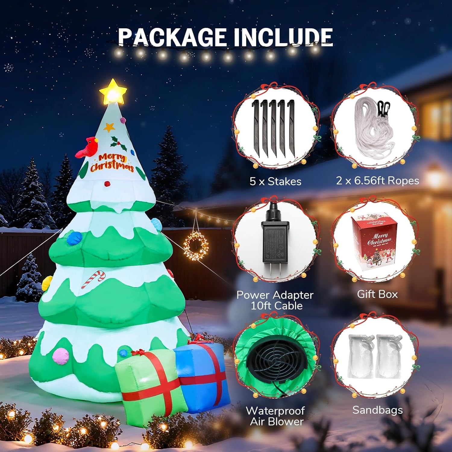 8 FT Christmas Inflatables Tree Decorations Outdoor - Blow Up Christmas Decorations Outdoor Yard Garden Lawn & Indoor Xmas Holiday Party - Inflatable Christmas Tree with LED Lights top Star