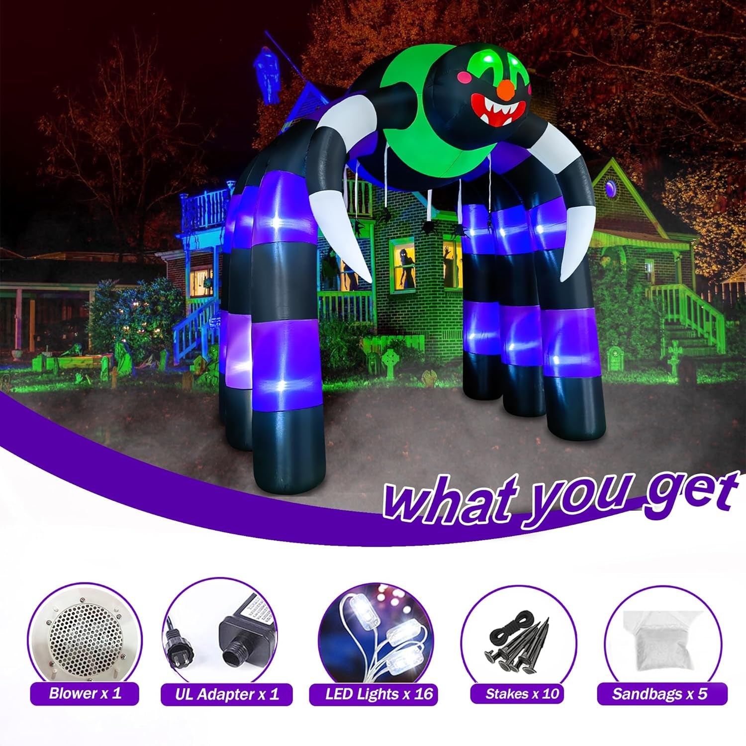 10 Ft Halloween Inflatable Spider Archway Decoration LED Light Up Giant Blow Up Spider Arch for Halloween Party Indoor Outdoor Garden Yard Decor