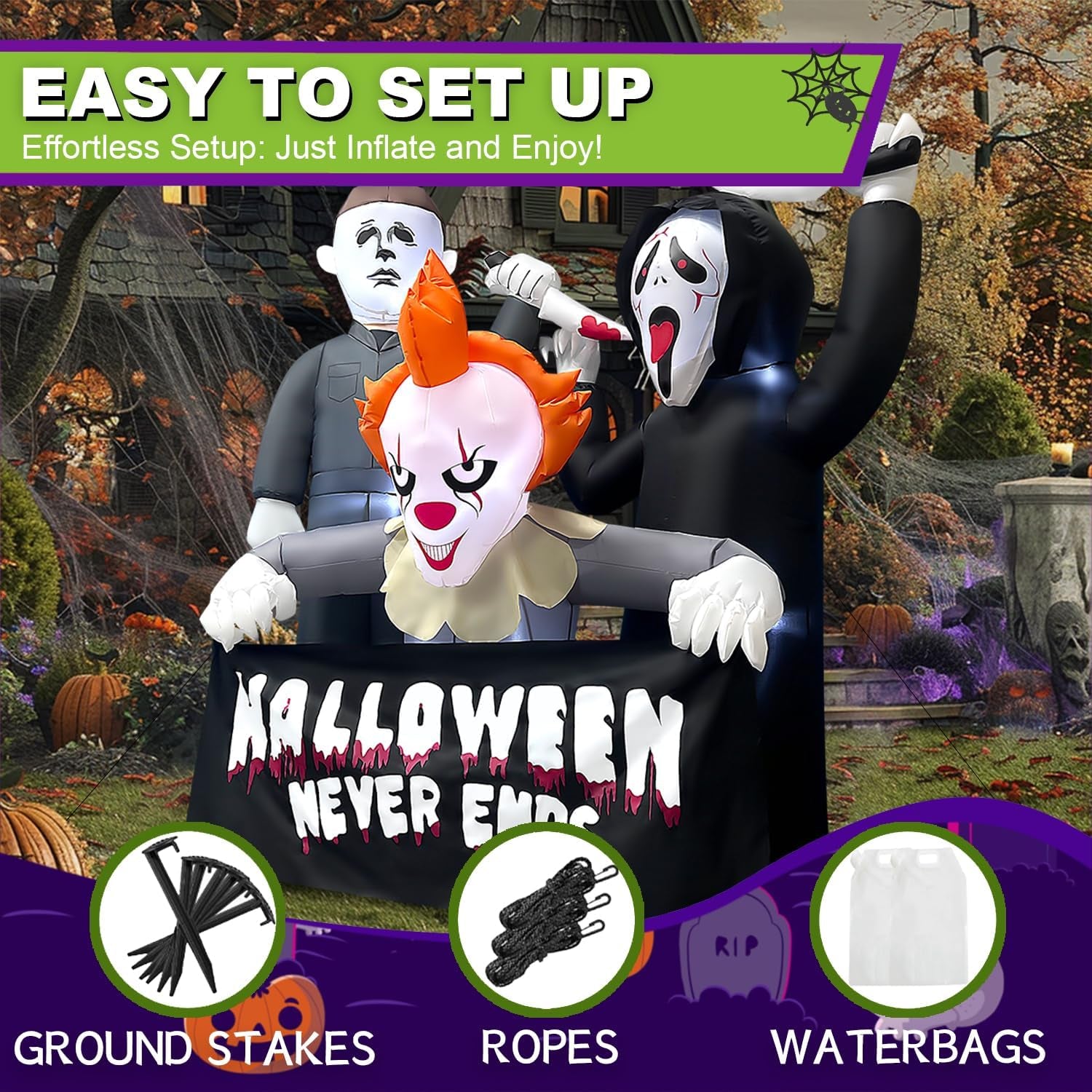 6FT Halloween Inflatable Killers Decorations Built-in LED Lighted Blow Up Decoration Home Yard Outdoor Indoor Garden Lawn Decor
