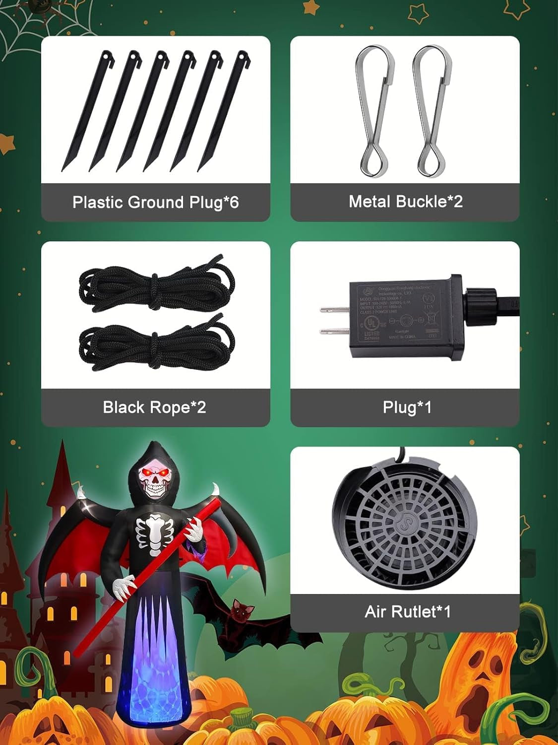 8.3FT Length Halloween Inflatables Outdoor Scythe Ghost Reaper, Blow Up Yard Lawn Decorations Clearance with LED Lights Up Built-in for Halloween Party Indoor, Outside Yard, Law Garden Decor