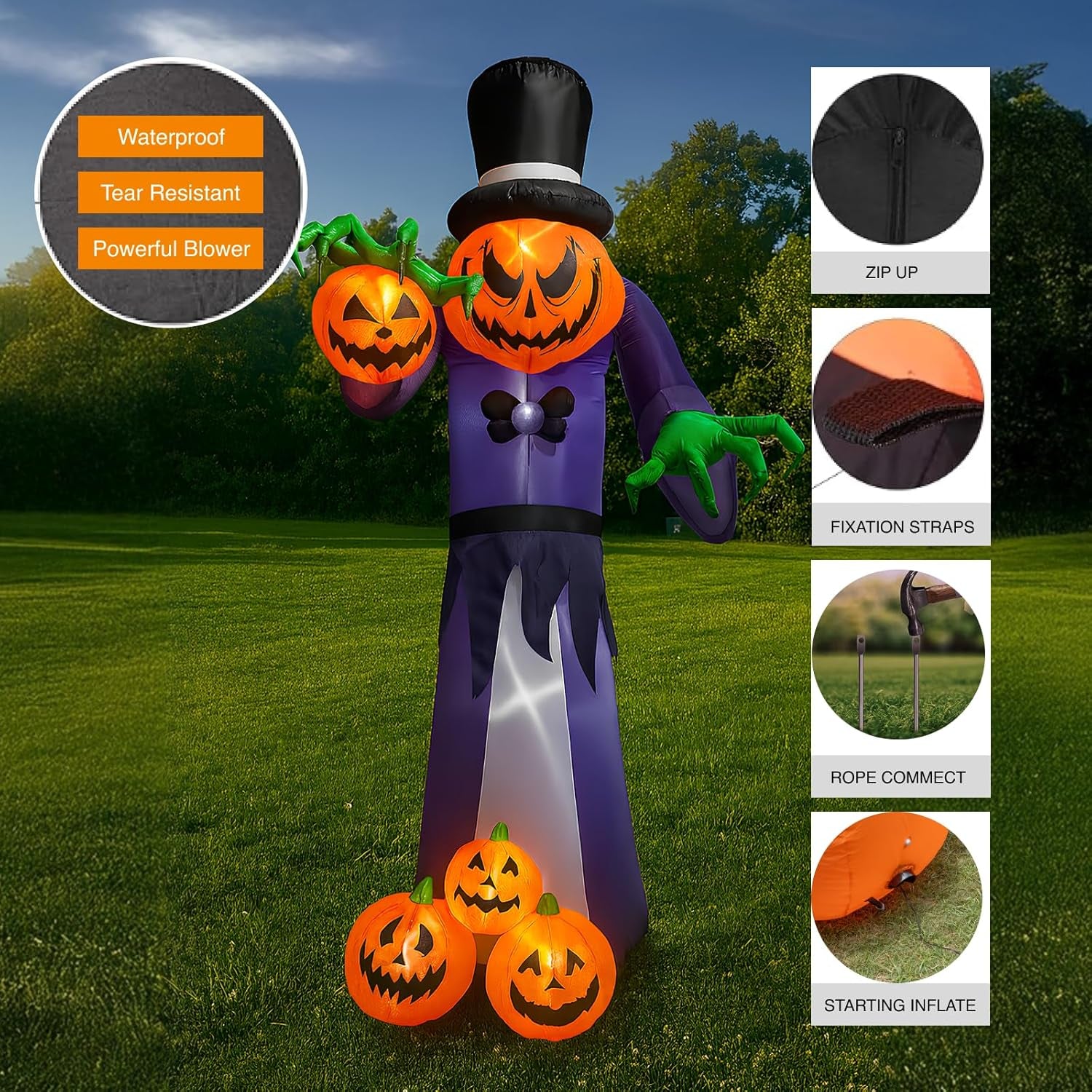 11FT Giant Halloween Inflatables Pumpkin Grim Reaper Outdoor Decoration Built-In LED Lights, Halloween Blow up Pumpkin Monster for Halloween Party Indoor, Outdoor, Yard, Garden, Lawn Decor