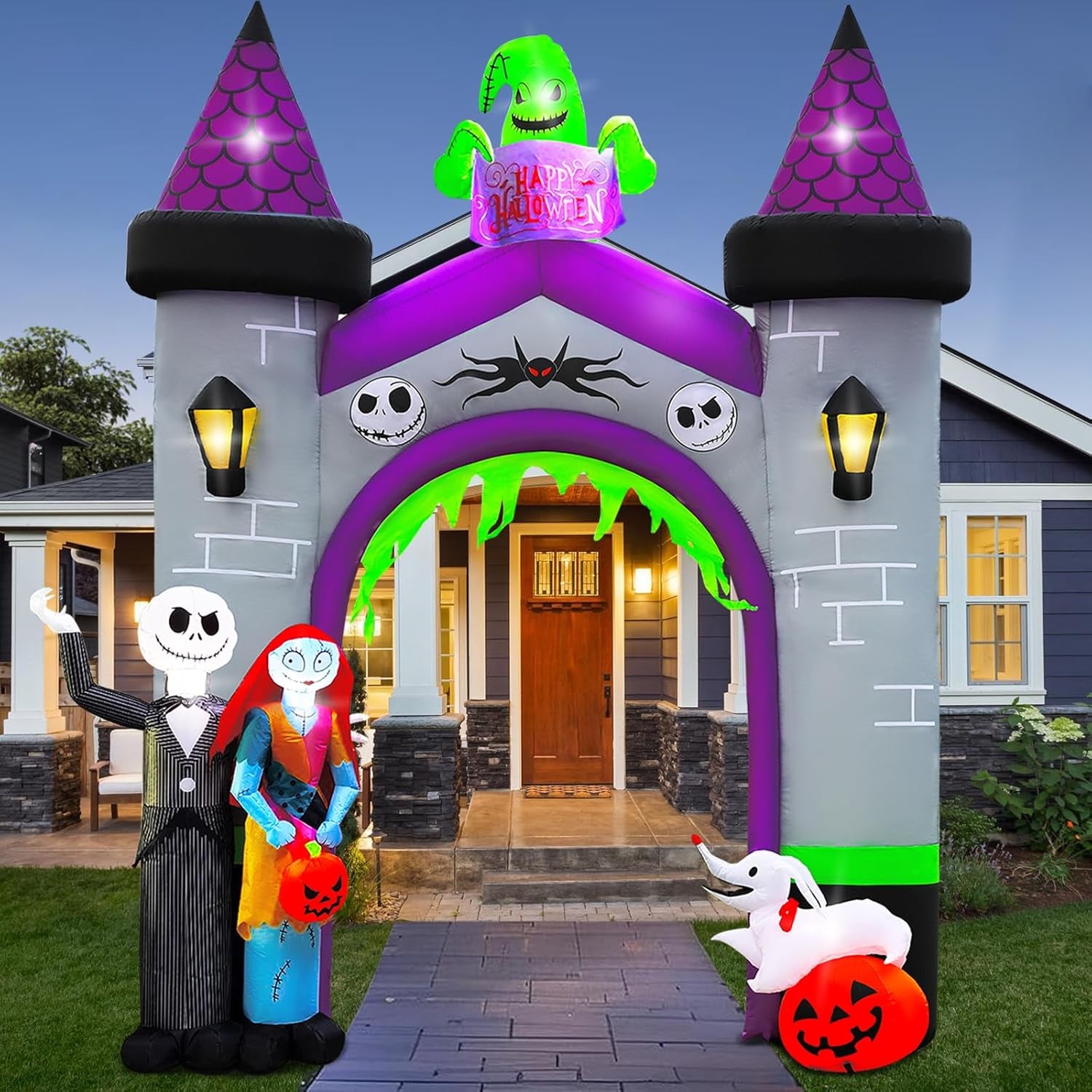 Inflatable Archway Halloween Outdoor Decoration –12FT Blow Up Arch with LED Light for Yard, Entryway, Haunted House, Pumpkin Tunnel, Witch & Skull Arch (Inflatable Archway Halloween)