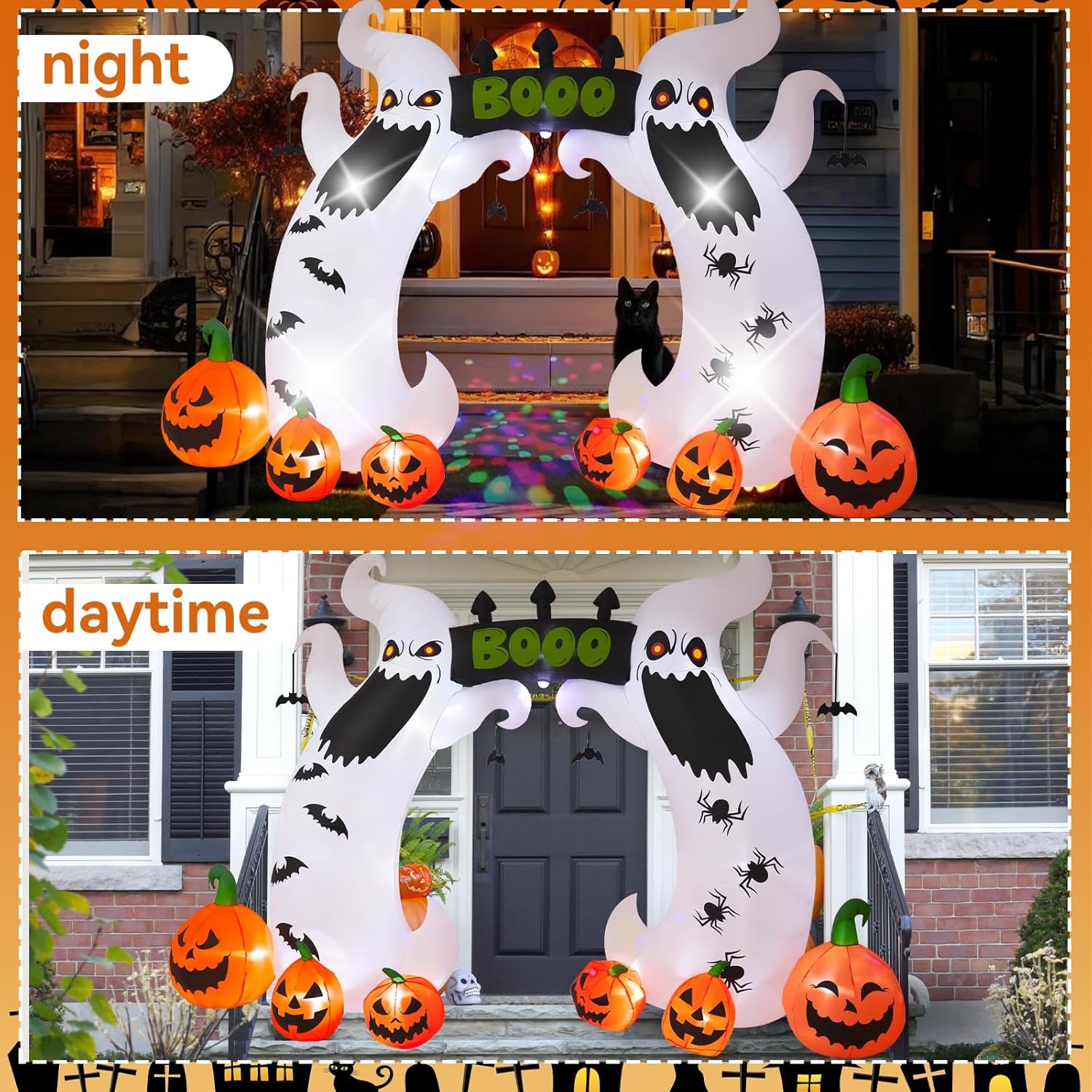 16FT Elf Arch, Halloween Outdoor Inflatable Decoration, Contains LED Lights and Colorful Rotating Lights, Suitable for Outdoor lawns, Gardens, terraces and Halloween Parties