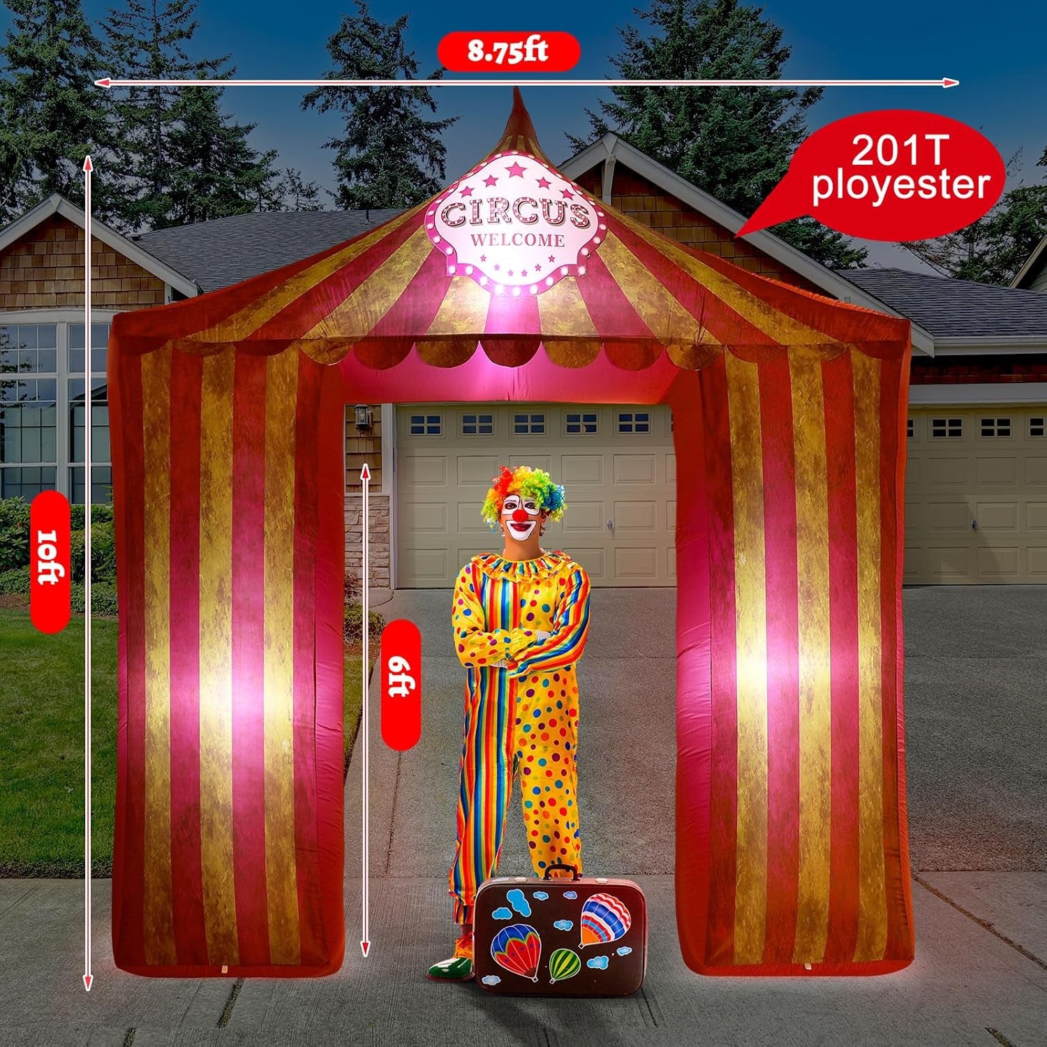 Halloween Circus Inflatable Archway 10ft Creepy Carnival Decorations Scary Arch Blow up Tent Built in LED Lights for Halloween Circus Party Yard Garden Outdoor Decor