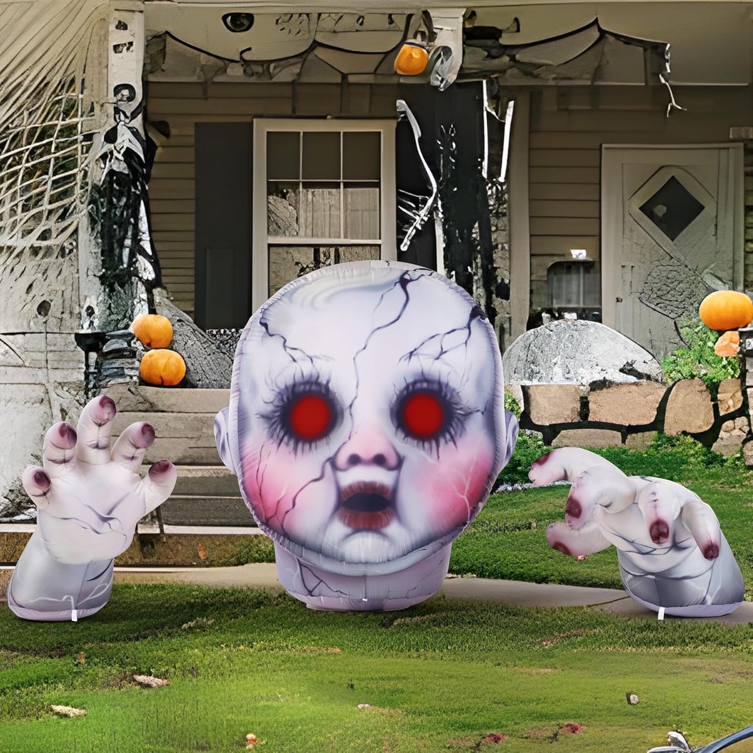 10.3FT Long Halloween Zombie Baby Inflatable Decoration Large Scary Doll Inflatable Outdoor Decoration with Red Eyes Halloween Blow Ups for Yard Garden Outdoor Garden Lawn outside Party Decor