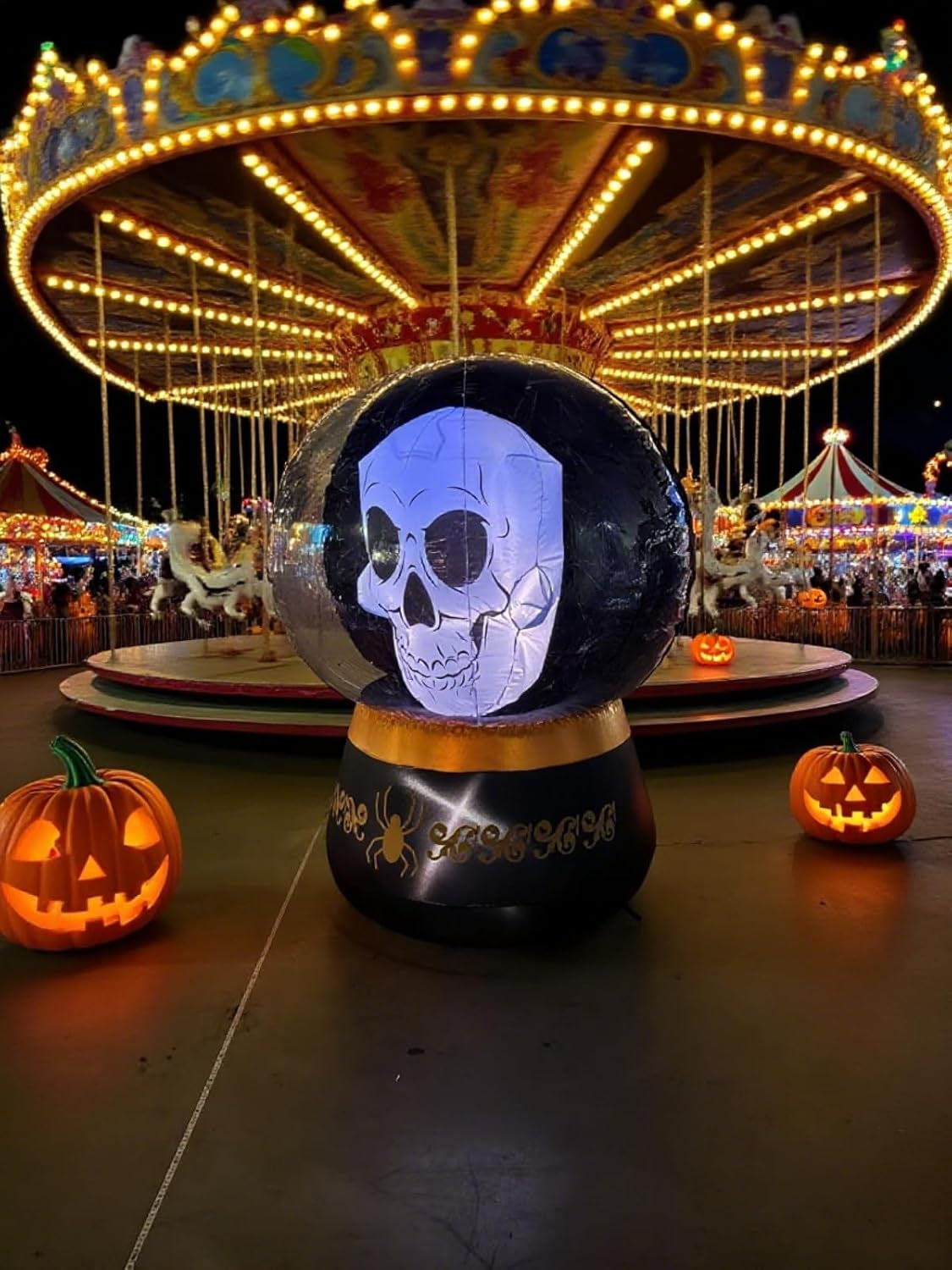 Halloween Inflatable Crystal Ball Decoration - Magical Skull Ball with LED Light, Halloween Ball Inflatable for Porch, Holiday, Garden,Yard, Party and Indoor Outdoor Home Decor