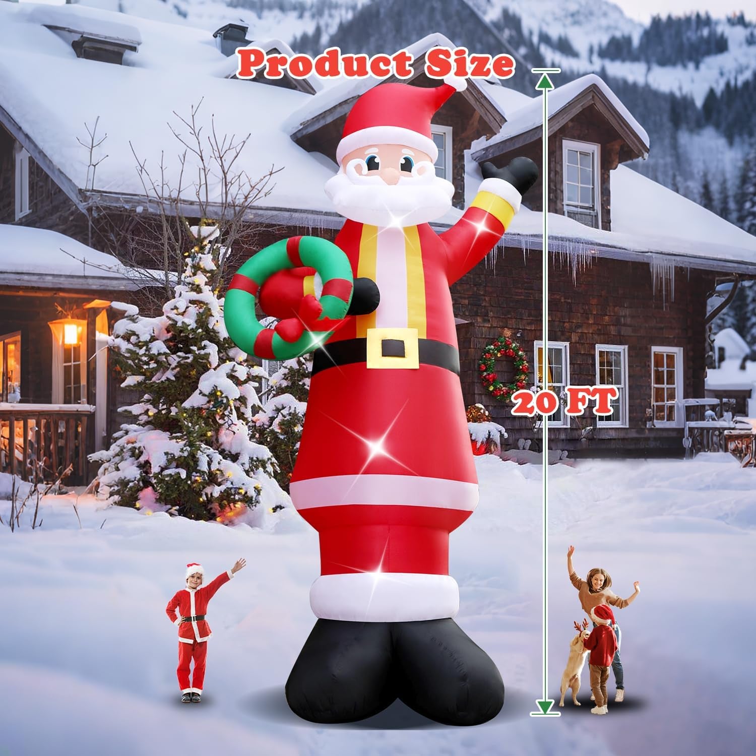 20FT Christmas Giant Inflatable Outdoor Decorations, Blow Up Santa Claus Yard Decoration, Xmas Decor Build-in LED Lights for Garden Lawn Yard Porch Holiday Party