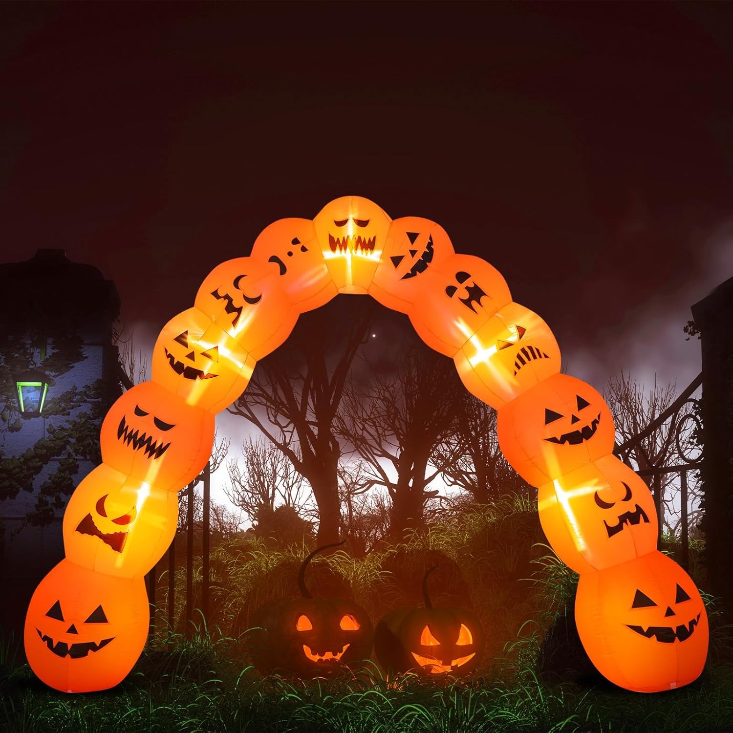 10 ft Giant Halloween Inflatable Jack O Pumpkin Archway Decoration LED Light up Giant Blow up Pumpkin Arch for Halloween Party Indoor Outdoor Garden Yard Decor