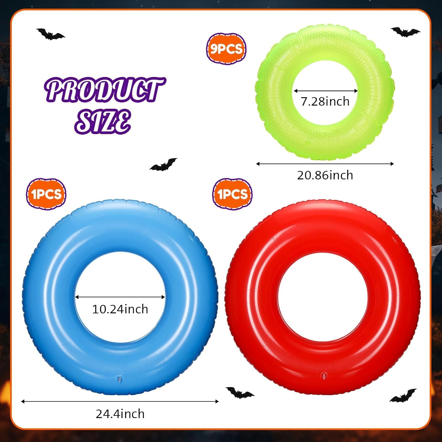 21 Pack Halloween Party Arch Kit Include 4 Large 24 Inch Inflatable Eyeballs, 6 Pcs 16 Inch Eyeball Beach Balls and 11 Inflatable Pool Swim Ring for Halloween Beach Balls Decorations Outdoor