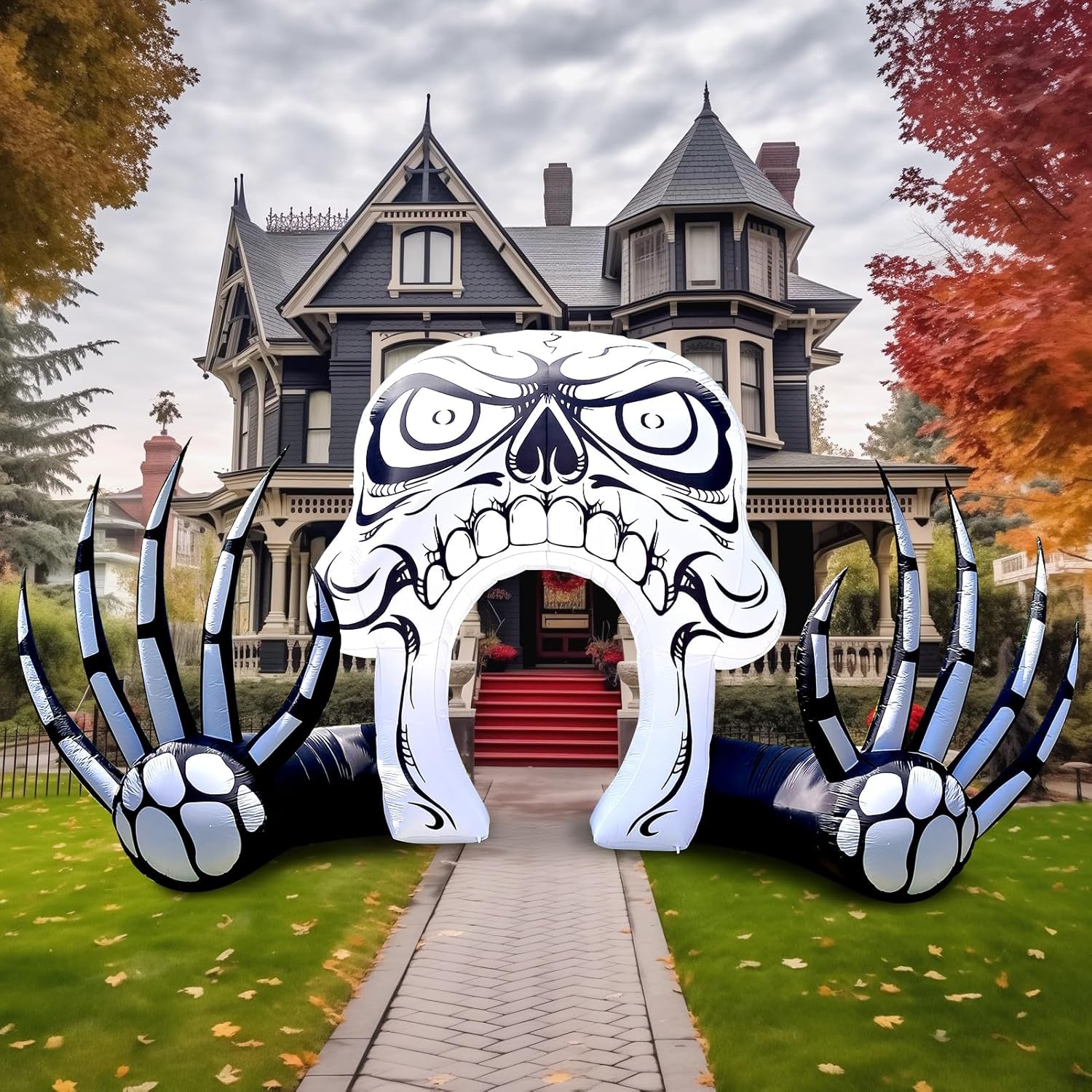 10 Ft Halloween Inflatable Clowns Arched Door Outdoor Decorations, Day of The Dead Blow Up Yard Decor with Built-in LED Light (Plug in) for Lawn Home Dia de Los Muertos Party Indoor Outdoor