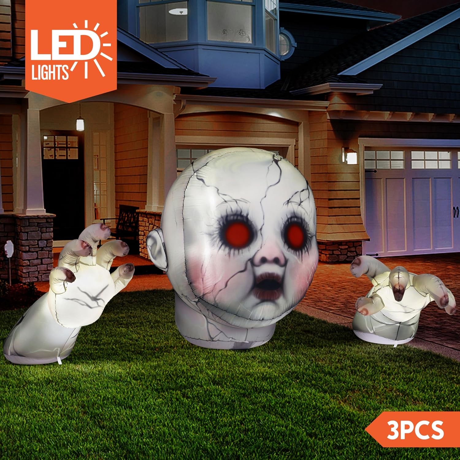 10.3FT Long Halloween Zombie Baby Inflatable Decoration Large Scary Doll Inflatable Outdoor Decoration with Red Eyes Halloween Blow Ups for Yard Garden Outdoor Garden Lawn outside Party Decor