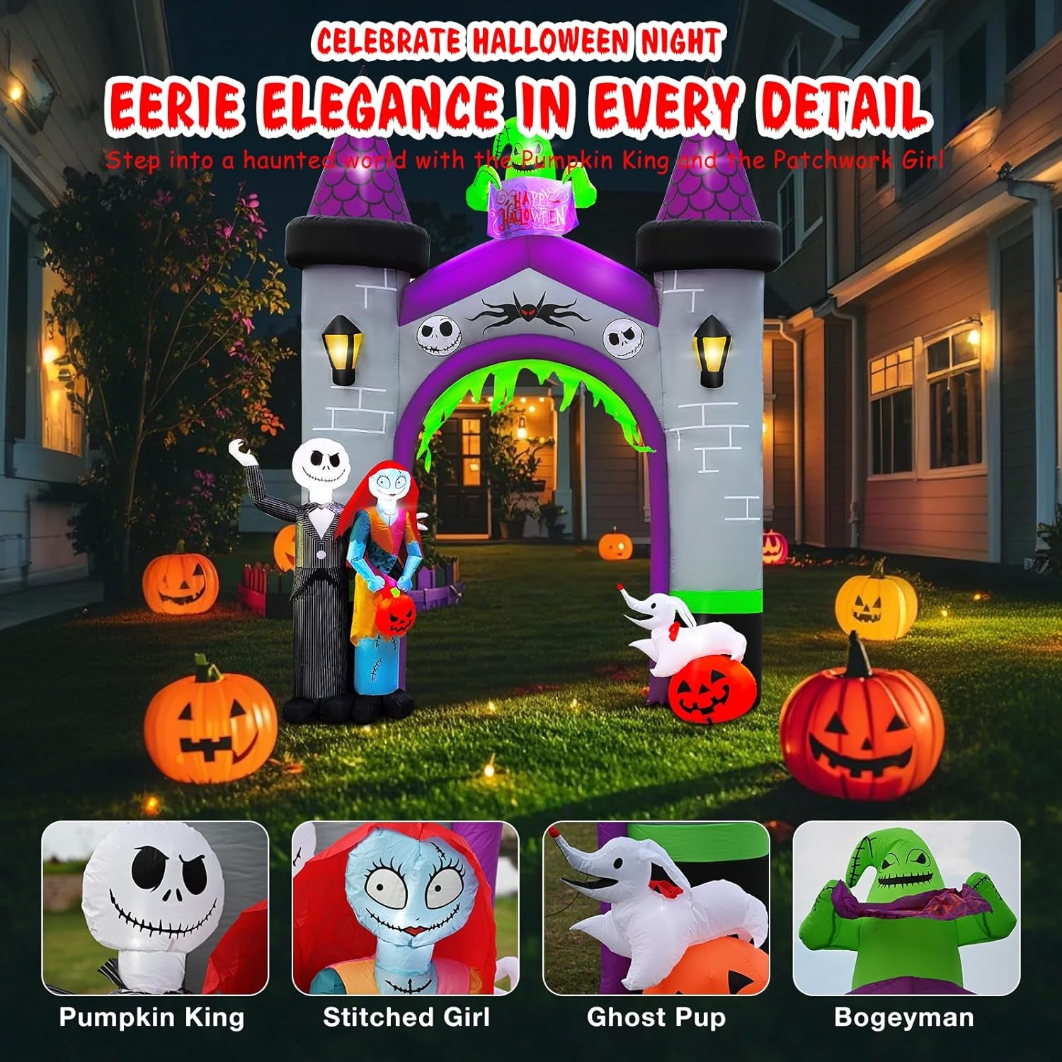 Inflatable Archway Halloween Outdoor Decoration –12FT Blow Up Arch with LED Light for Yard, Entryway, Haunted House, Pumpkin Tunnel, Witch & Skull Arch (Inflatable Archway Halloween)