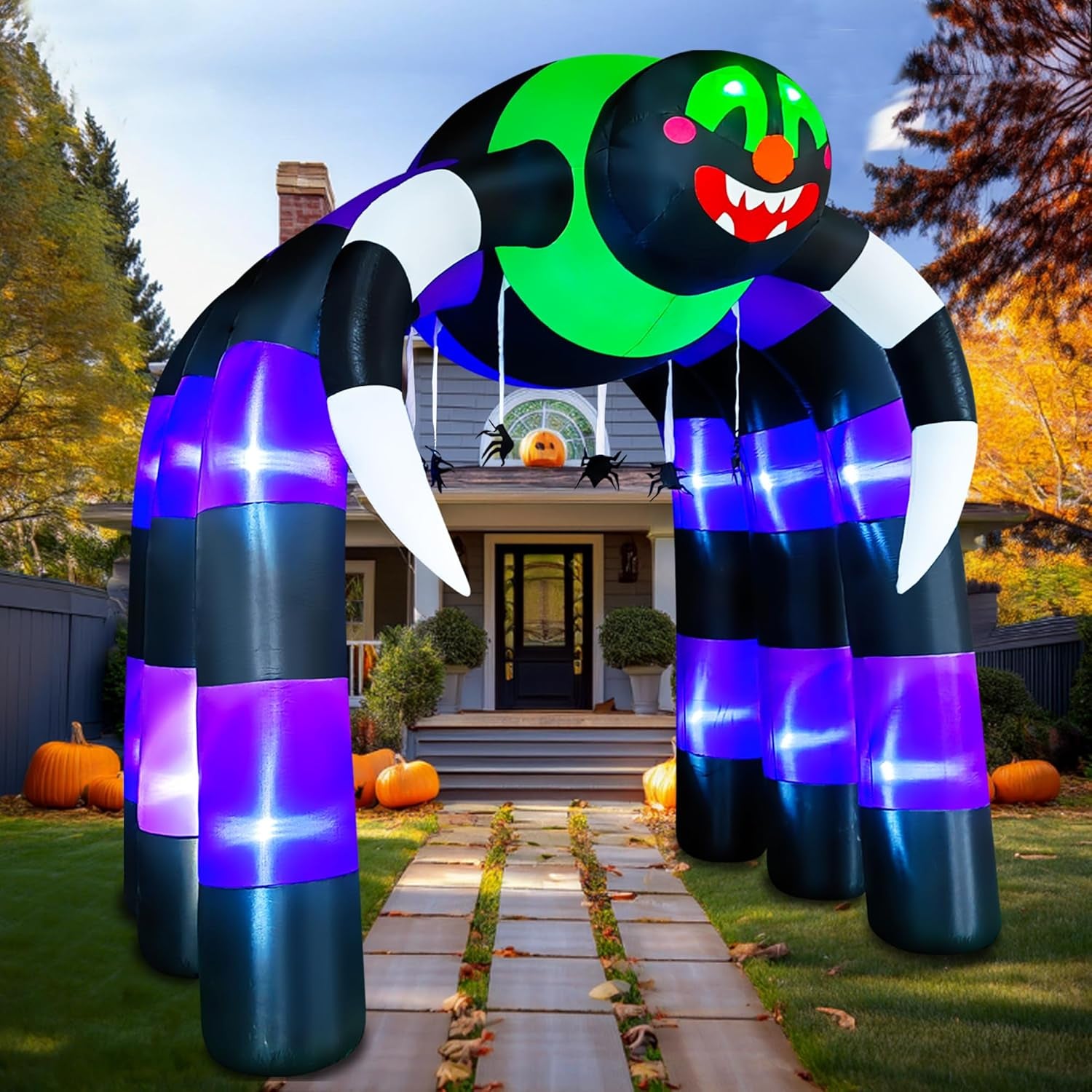 10 Ft Halloween Inflatable Spider Archway Decoration LED Light Up Giant Blow Up Spider Arch for Halloween Party Indoor Outdoor Garden Yard Decor