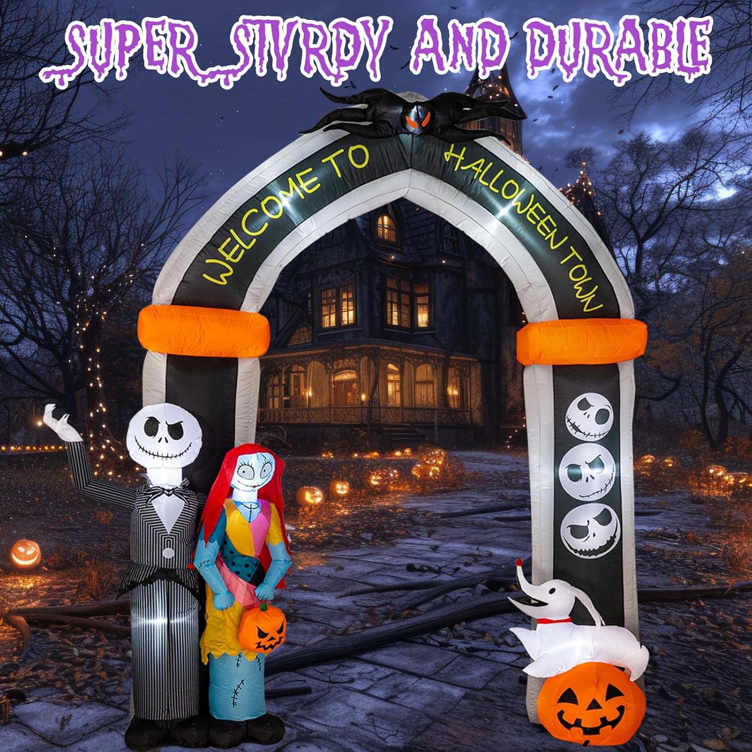 10FT Halloween Inflatable - Giant Halloween Inflatable Archway with Skeleton and Dog - Halloween Arch Blow Up with Built-in LED Lights for Outdoor Yard Garden Lawn Decor