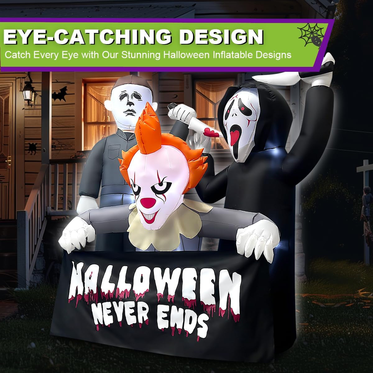 6FT Halloween Inflatable Killers Decorations Built-in LED Lighted Blow Up Decoration Home Yard Outdoor Indoor Garden Lawn Decor