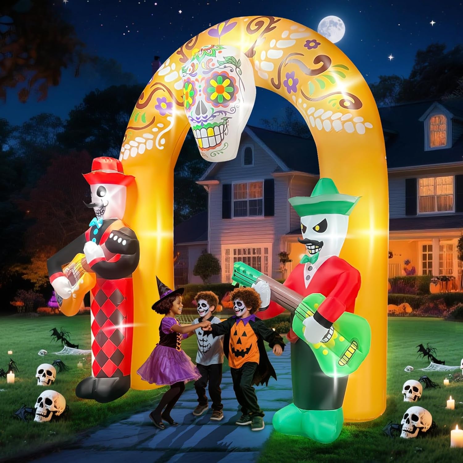 12FT Halloween Inflatables Archway, Day of The Dead Arch Inflatable with Build-in LED Lights Dia De Los Muertos Blow Up Yard Decoration Sugar Skull Halloween Outdoor Decors for Garden Lawn