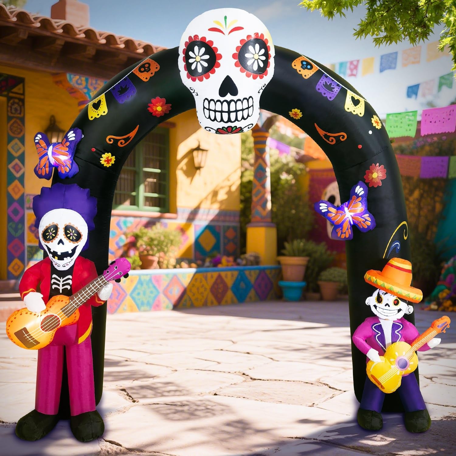 Halloween Inflatable Blow Up Decorations Archway, Dia de Los Muertos 8FT Day of Dead Arch with Skull Skeleton, Built-in LEDs for Holiday Party, Garden, Lawn, Yard, Patio Décor