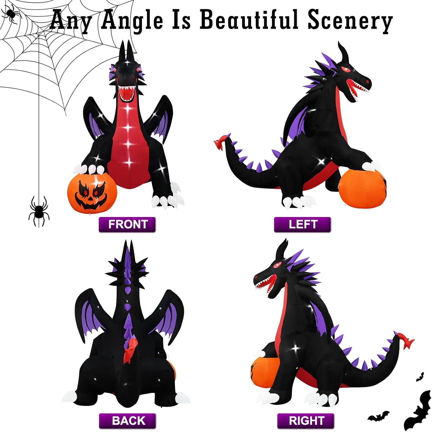 10Ft Tall Halloween Inflatables Giant Pumpkin Dragon Outdoor Decorations, Huge Blow up Pterosaur Yard Decor Build-In 17 Led Lights for outside Holiday Party Lawn Garden