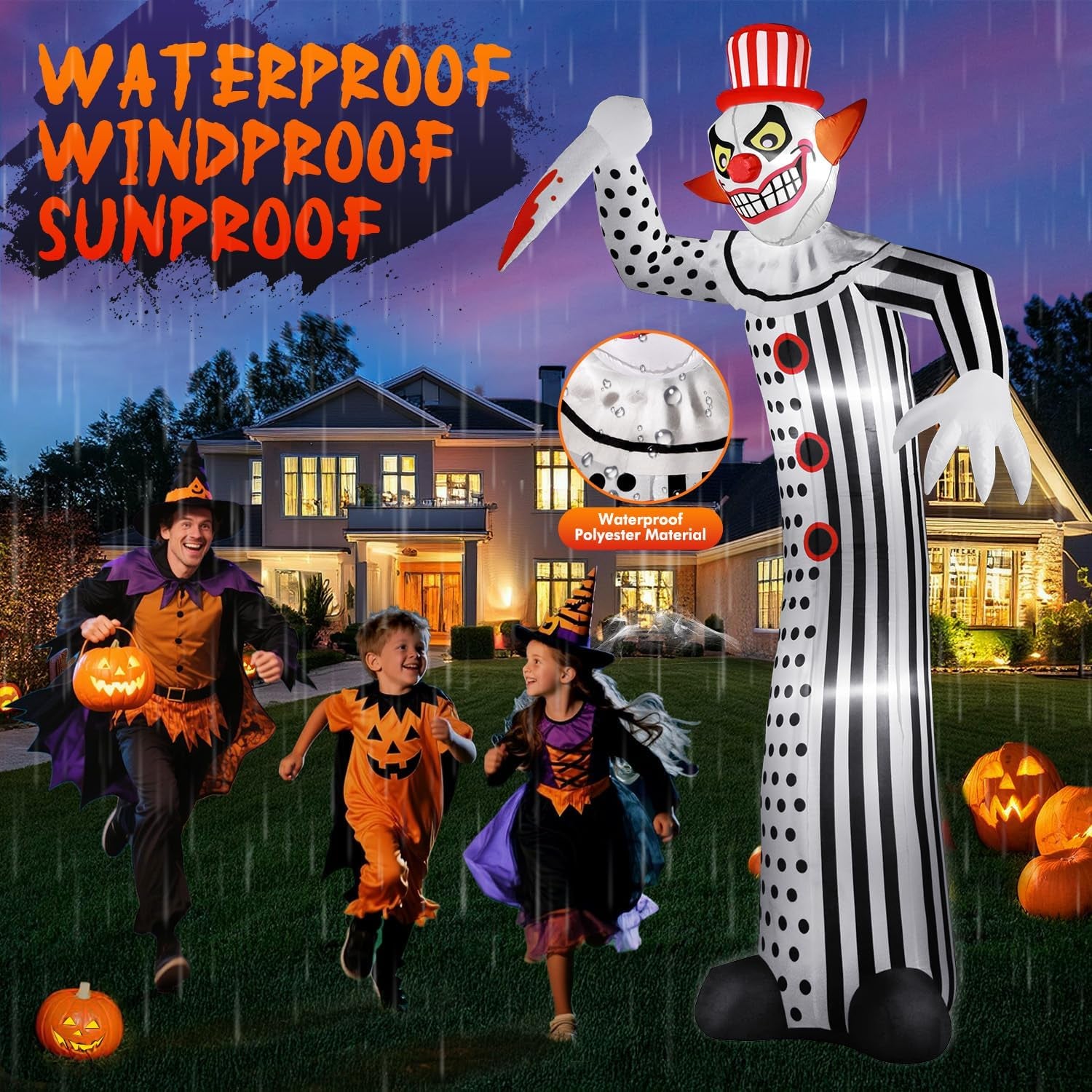 12Ft Giant Halloween Inflatables Creepy Clown, Huge Halloween Decorations Outdoor Blow up Yard Decorations Built-In Full-Body LED Light & Strong Blower for Home Decor Party Lawn