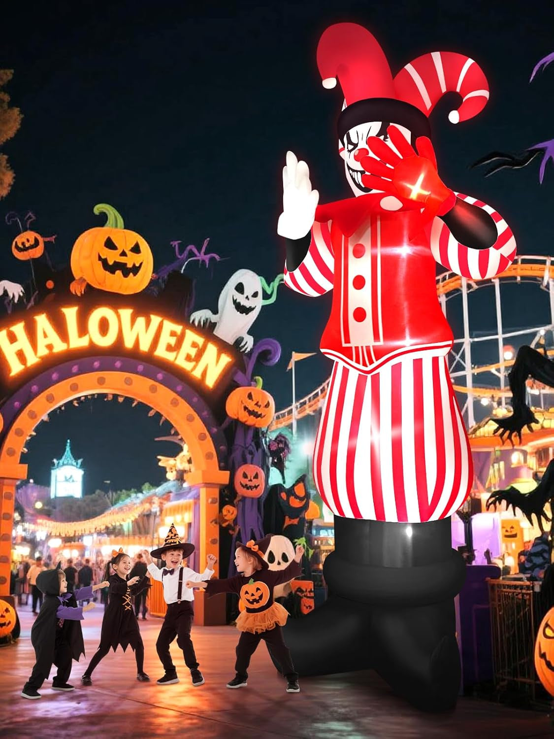 12FT Giant Halloween Inflatable Decoration, Red Costume Scary Clown Blow Ups with Built-in LED Lights Large Huge Scary Clown Inflatable for Halloween Party Lawn Garden Outdoor Yard Decoration