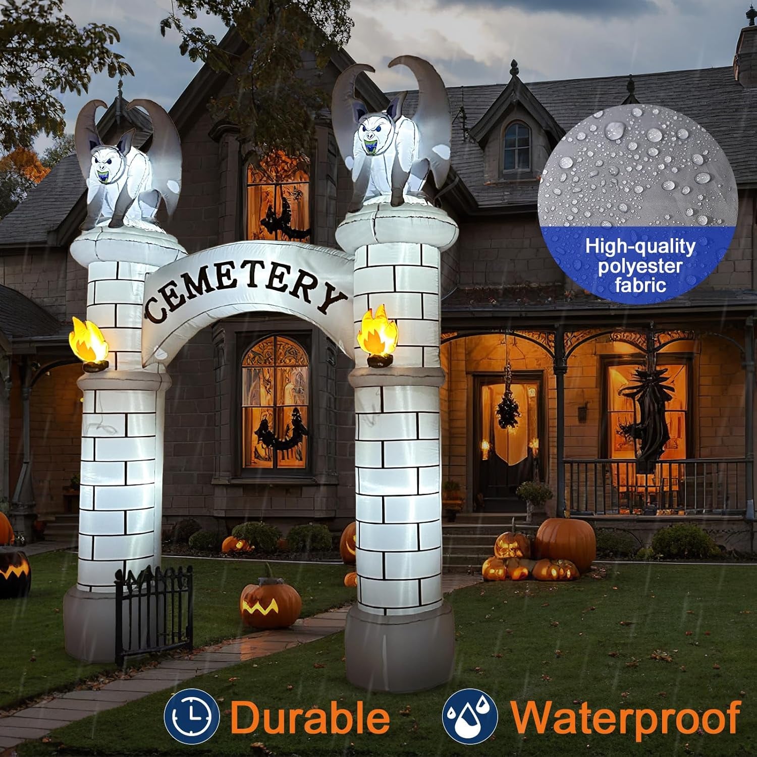 10FT Halloween Inflatables Outdoor Decorations, Haunted Cemetery Halloween Inflatable Archway Blow Up Yard Decorations, Inflatable Halloween Arch for Halloween Decorations Outdoor Lawn Decor