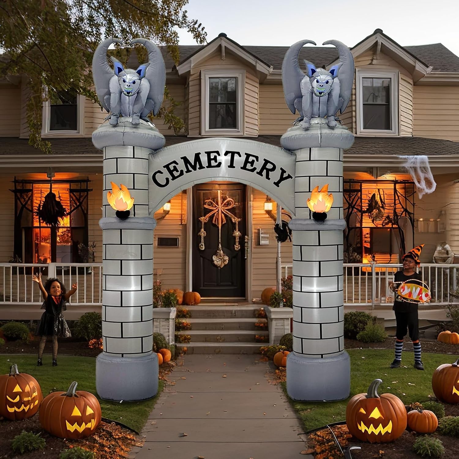 10FT Halloween Inflatables Outdoor Decorations, Haunted Cemetery Halloween Inflatable Archway Blow Up Yard Decorations, Inflatable Halloween Arch for Halloween Decorations Outdoor Lawn Decor