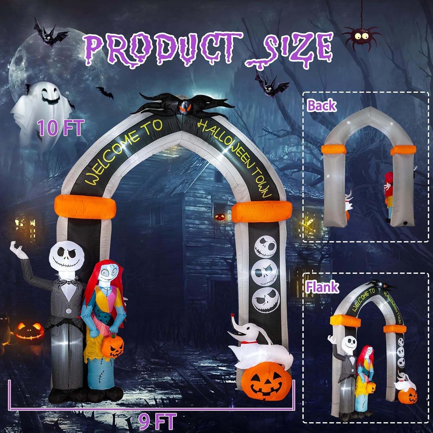 10FT Halloween Inflatable - Giant Halloween Inflatable Archway with Skeleton and Dog - Halloween Arch Blow Up with Built-in LED Lights for Outdoor Yard Garden Lawn Decor