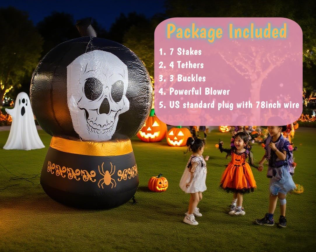 Halloween Inflatable Crystal Ball Decoration - Magical Skull Ball with LED Light, Halloween Ball Inflatable for Porch, Holiday, Garden,Yard, Party and Indoor Outdoor Home Decor