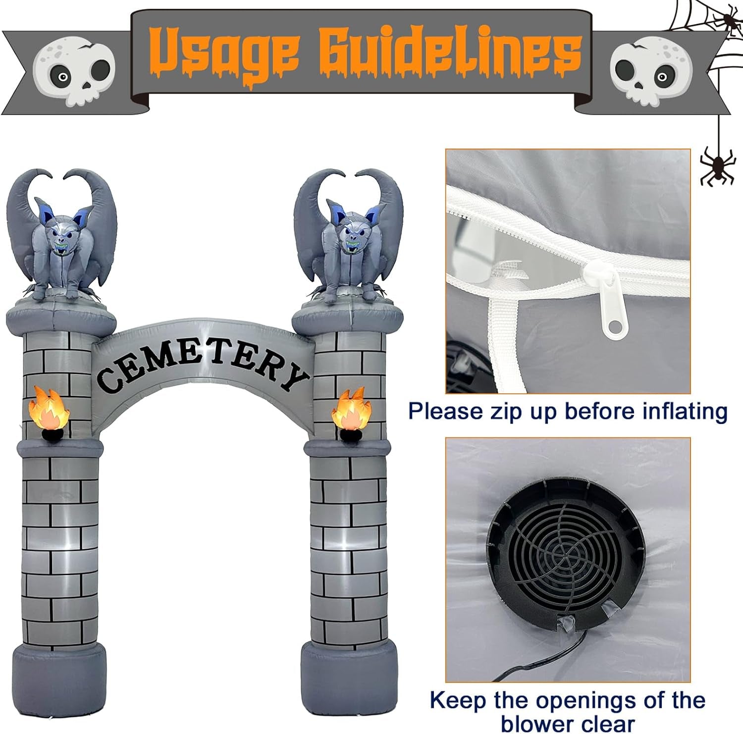 10FT Halloween Inflatables Outdoor Decorations, Haunted Cemetery Halloween Inflatable Archway Blow Up Yard Decorations, Inflatable Halloween Arch for Halloween Decorations Outdoor Lawn Decor