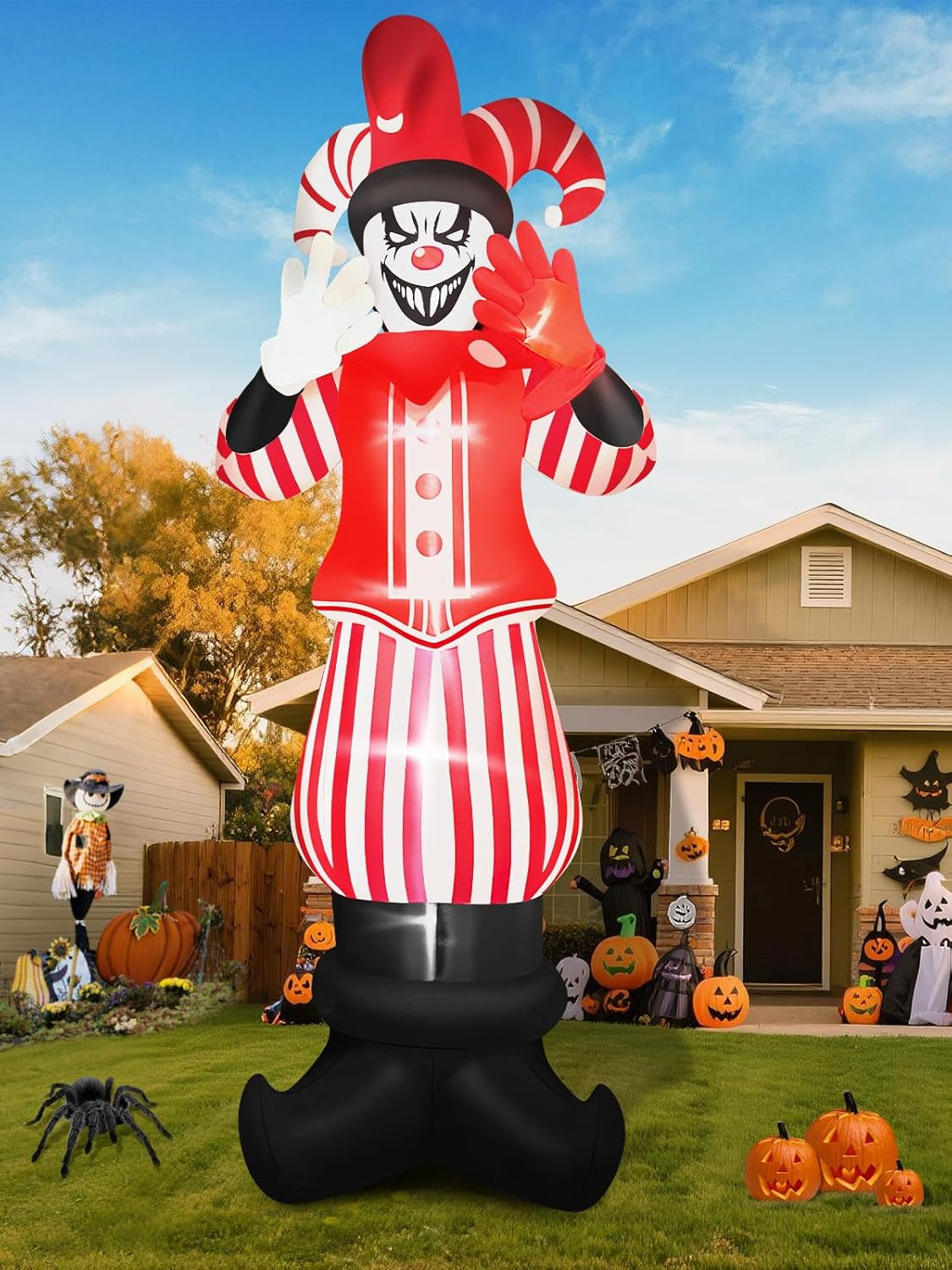 12FT Giant Halloween Inflatable Decoration, Red Costume Scary Clown Blow Ups with Built-in LED Lights Large Huge Scary Clown Inflatable for Halloween Party Lawn Garden Outdoor Yard Decoration