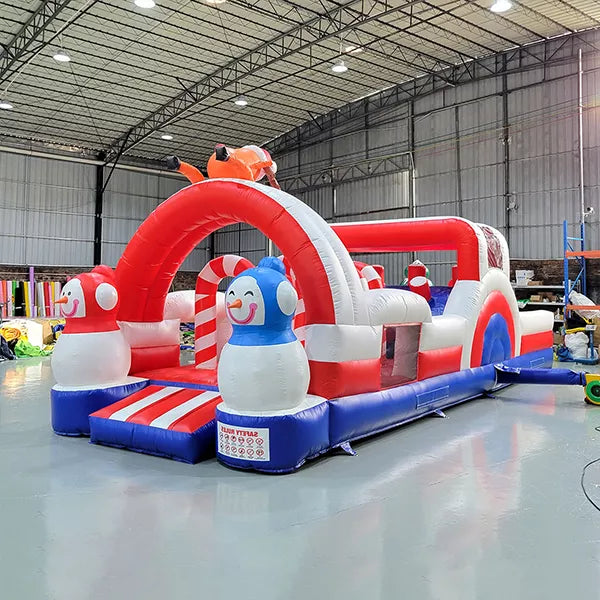 Inflatable Obstacle Course with Snowman Theme for Kids