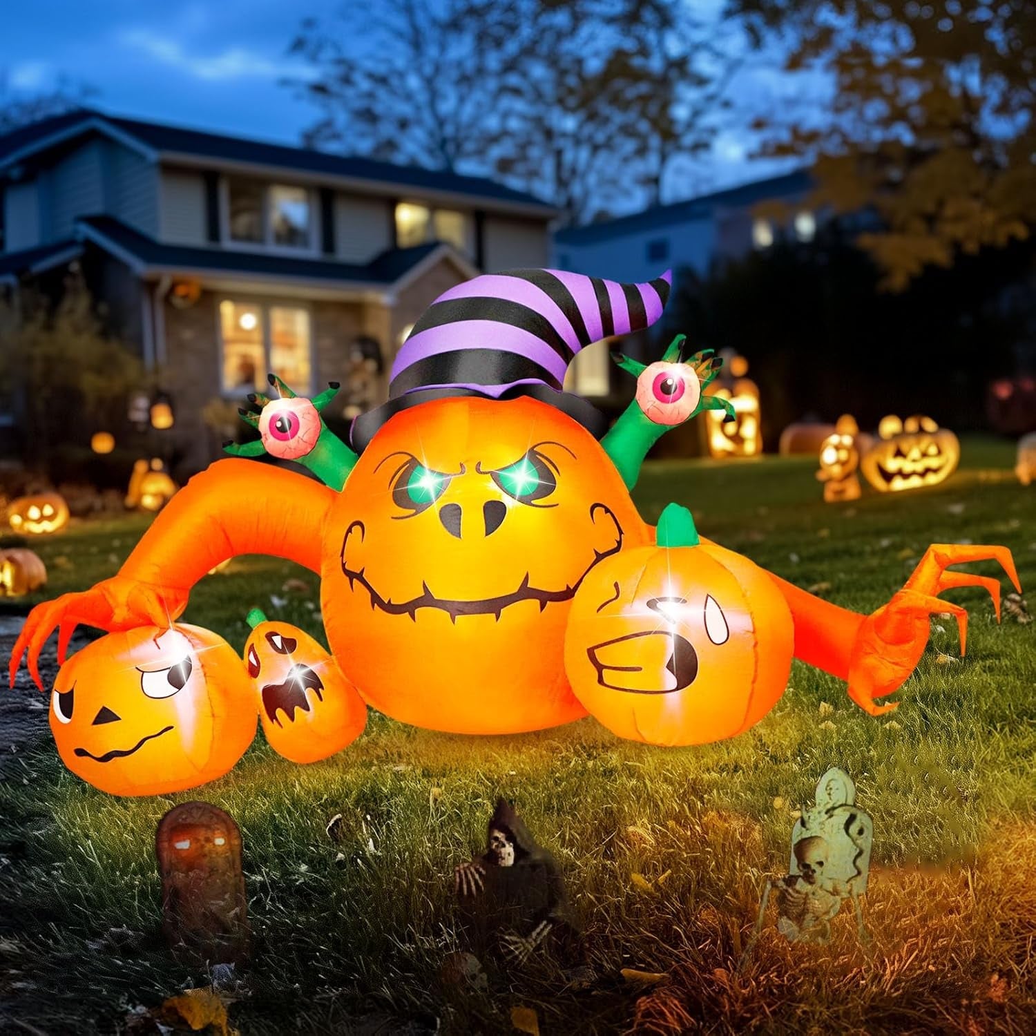10FT Large Halloween Inflatable Archway Decoration, Halloween Blow Up Lighted Archway with Ghost & Black Cat & Cornucopia, Trick & Treat Yard Garden Patio Lawn Outside Decor