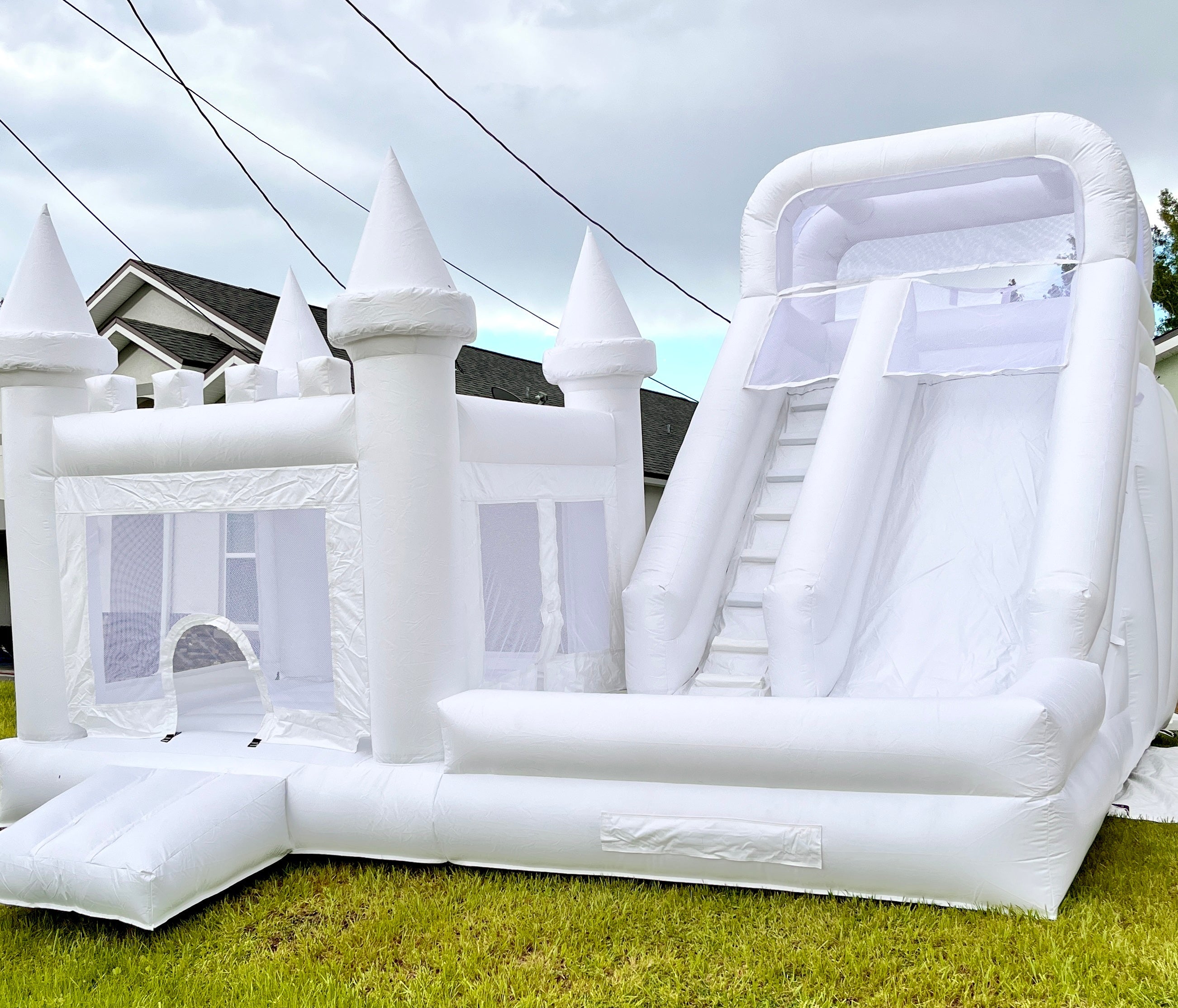 Inflatable White Bounce House with Pool and Slide