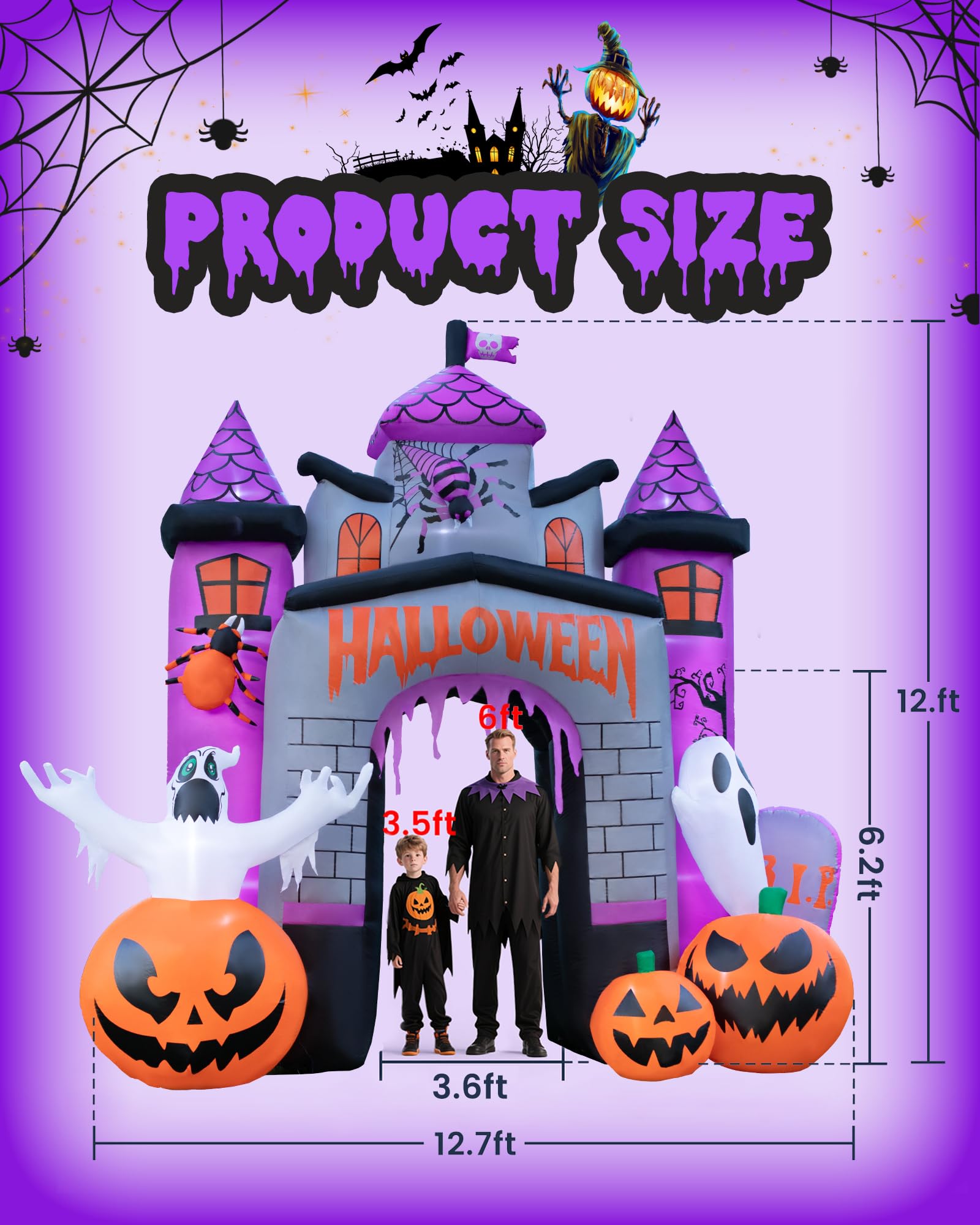 Halloween Inflatable Castle Archway with LED Lights