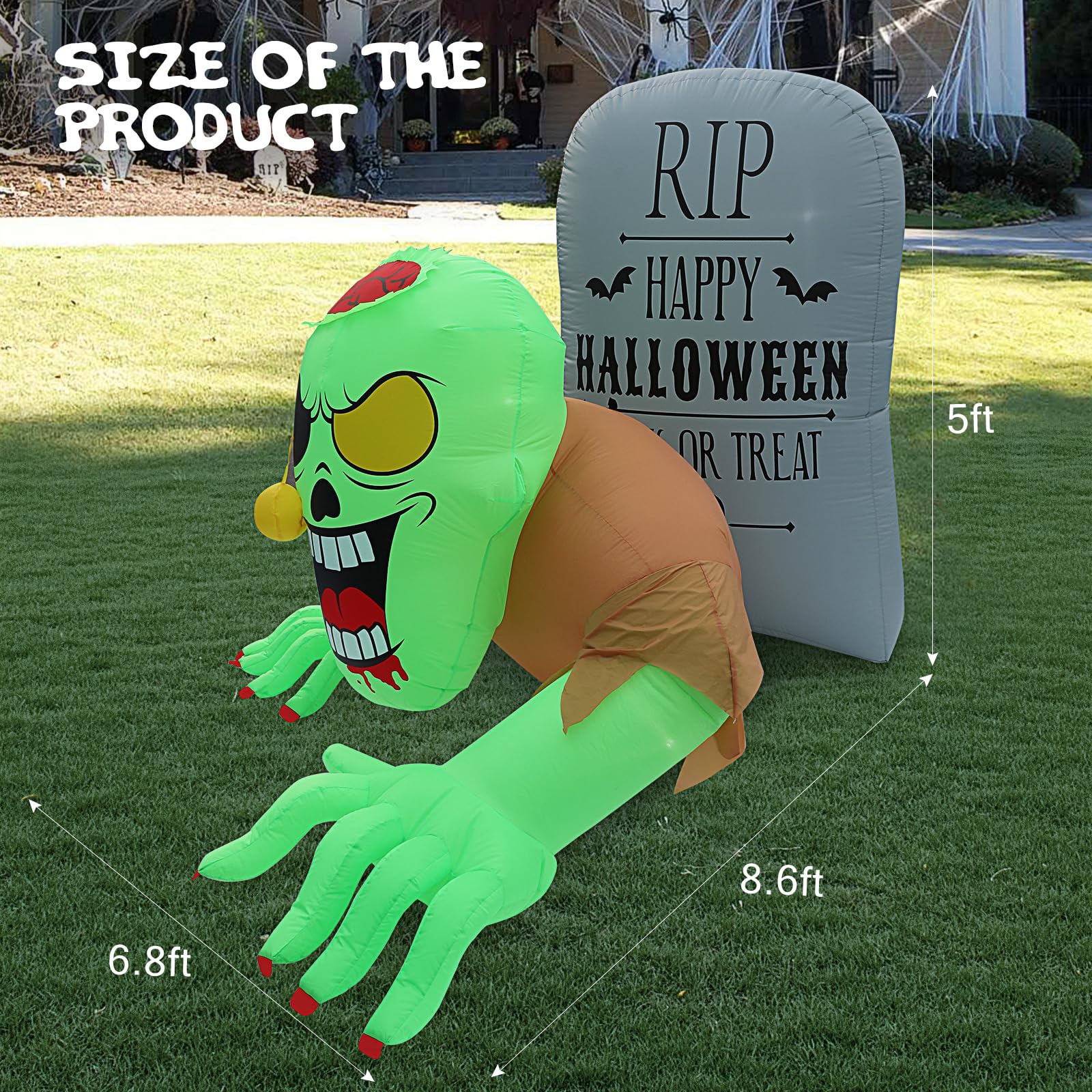 Inflatable Halloween Zombie Tombstone with LED Lights
