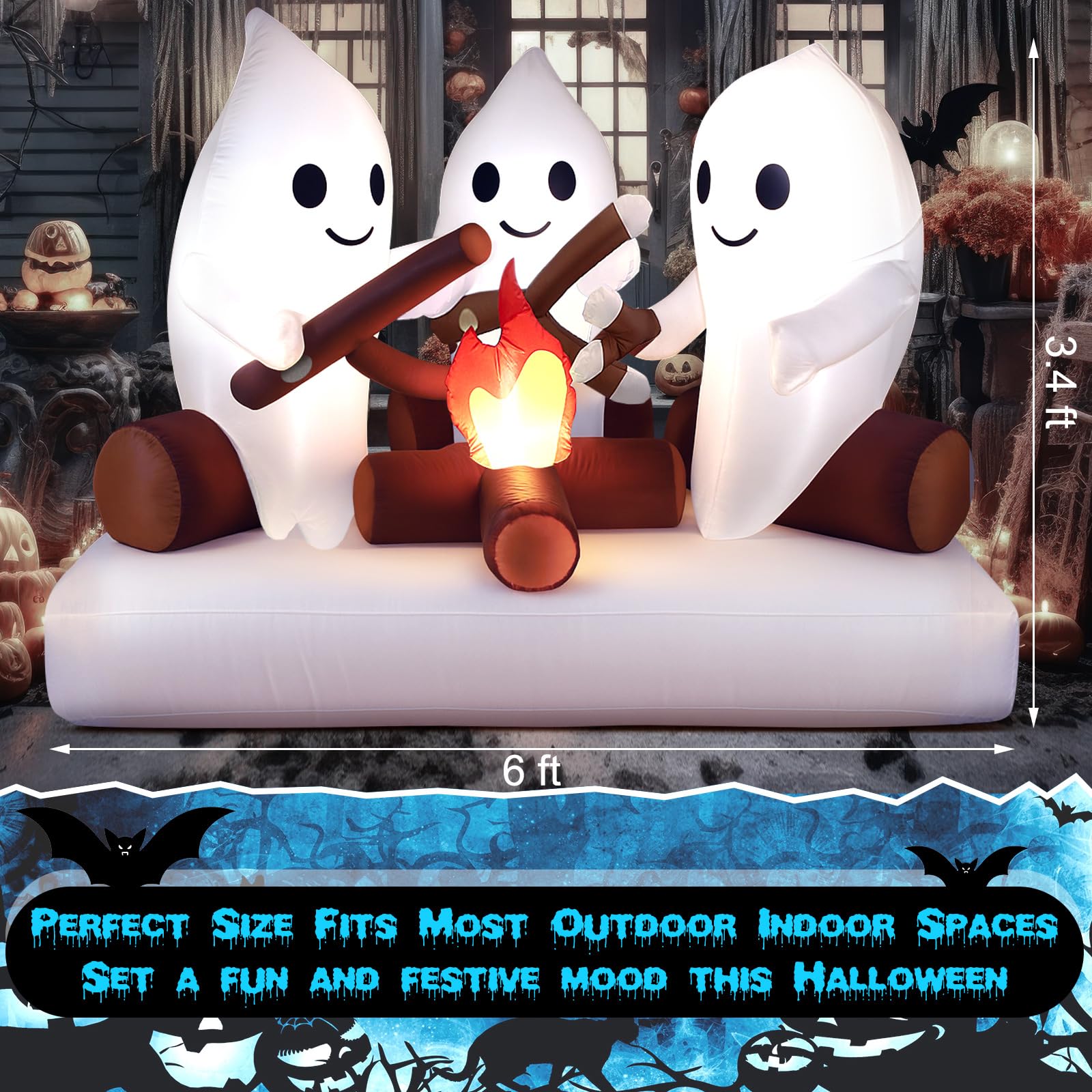 Halloween Inflatable Ghost Campfire with LED Lights