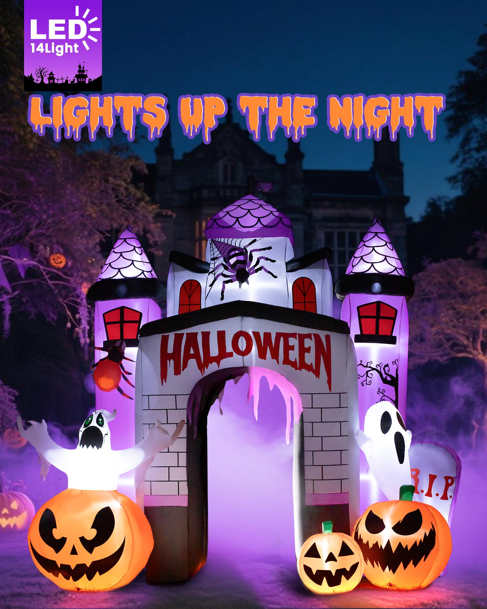 Halloween Inflatable Castle Archway with LED Lights