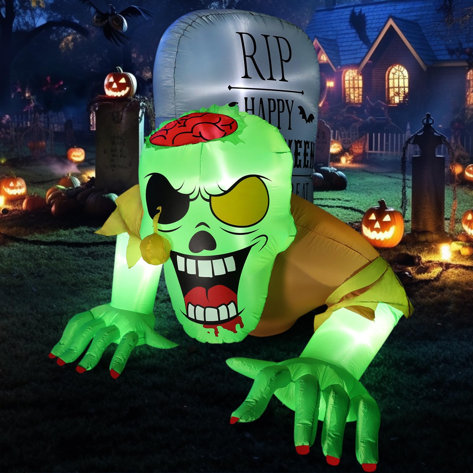 Inflatable Halloween Zombie Tombstone with LED Lights