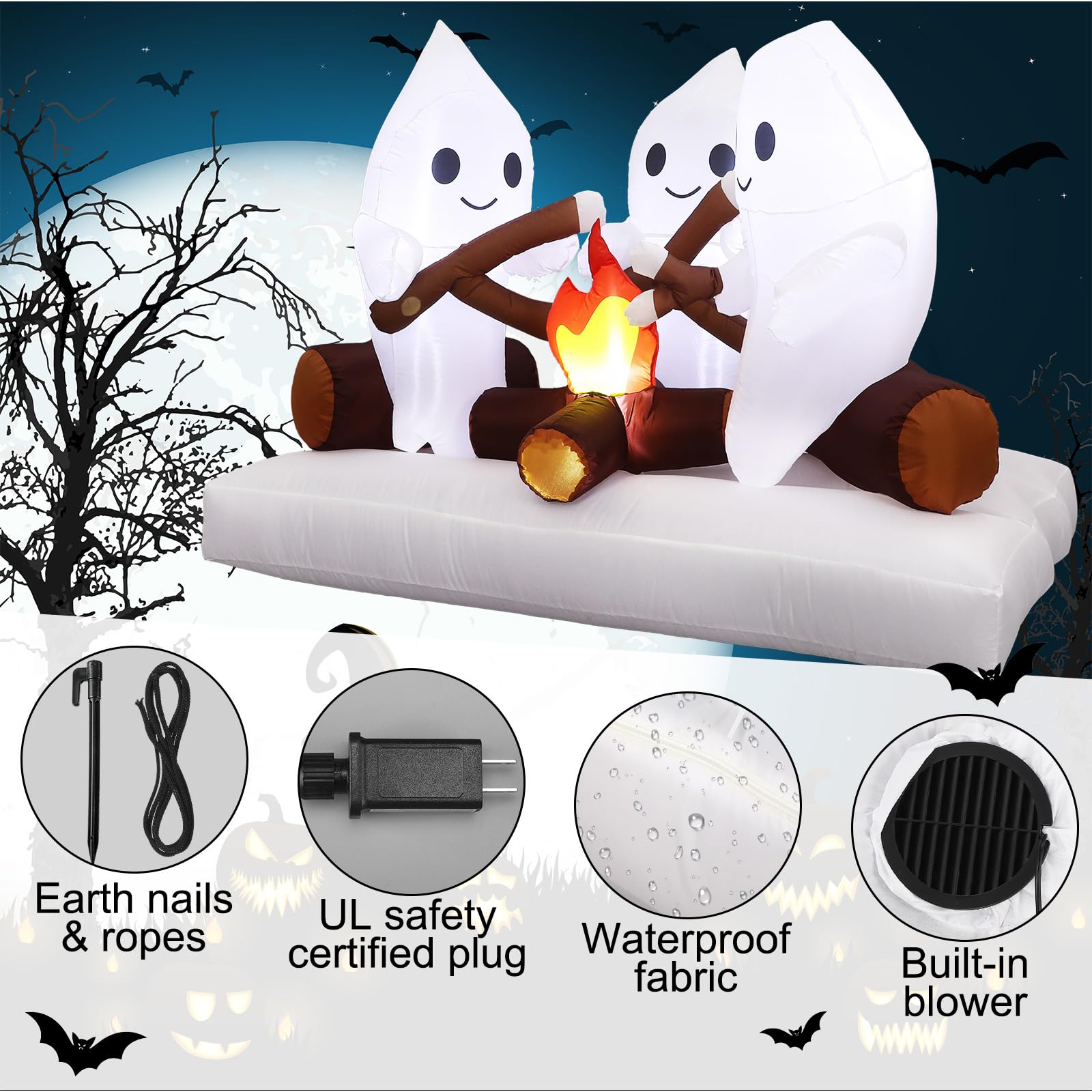 Halloween Inflatable Ghost Campfire with LED Lights