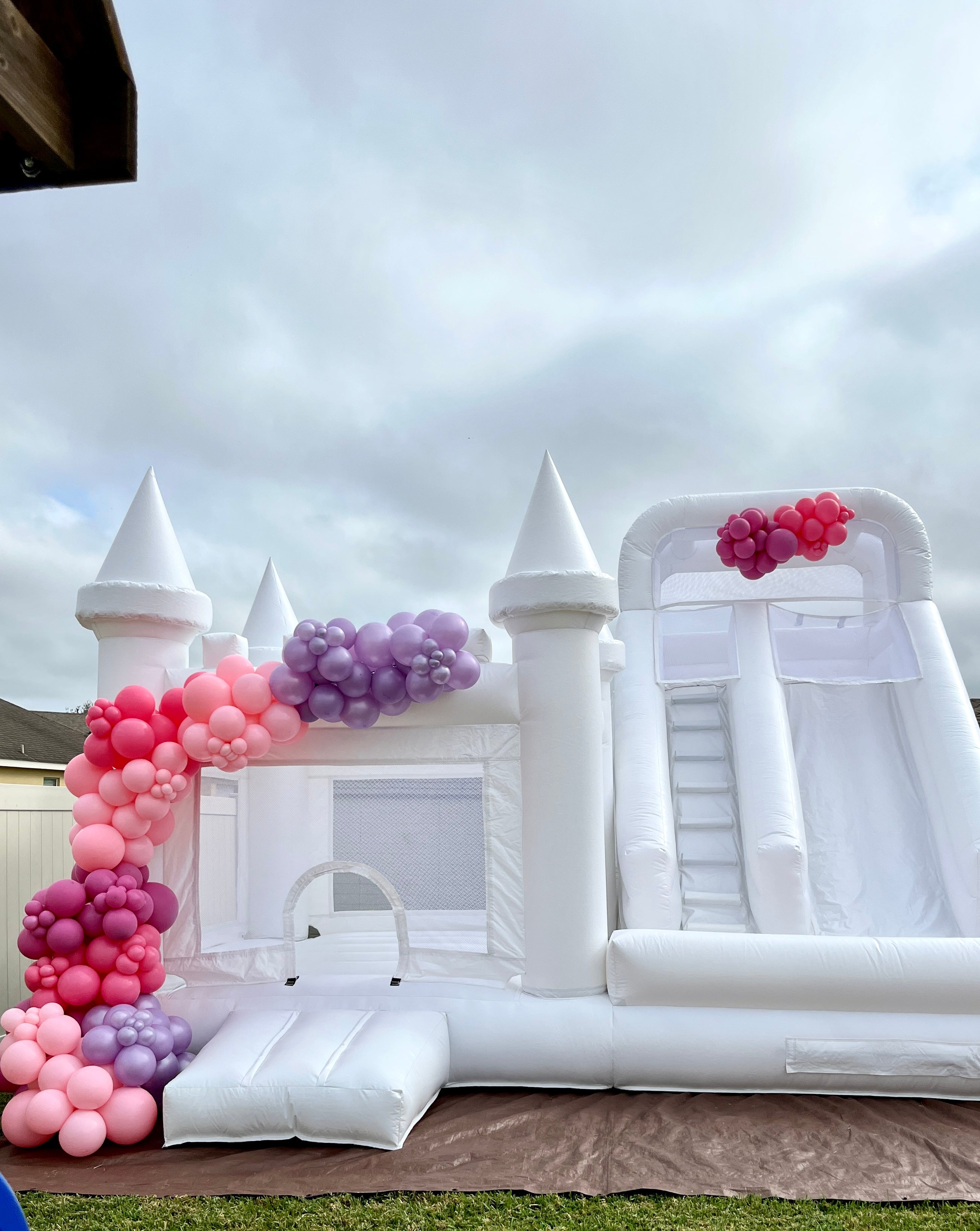 Inflatable White Bounce House with Pool and Slide