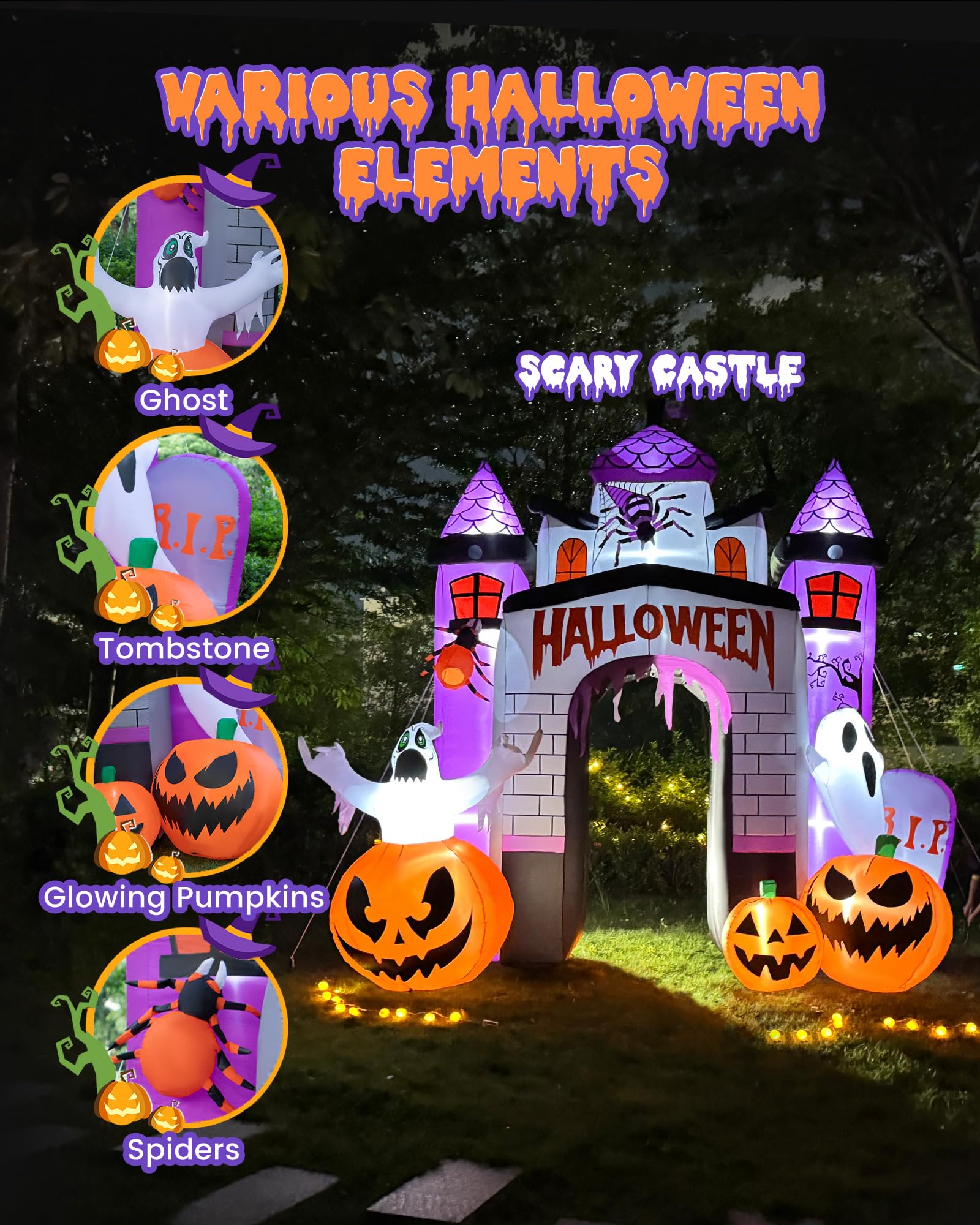 Halloween Inflatable Castle Archway with LED Lights