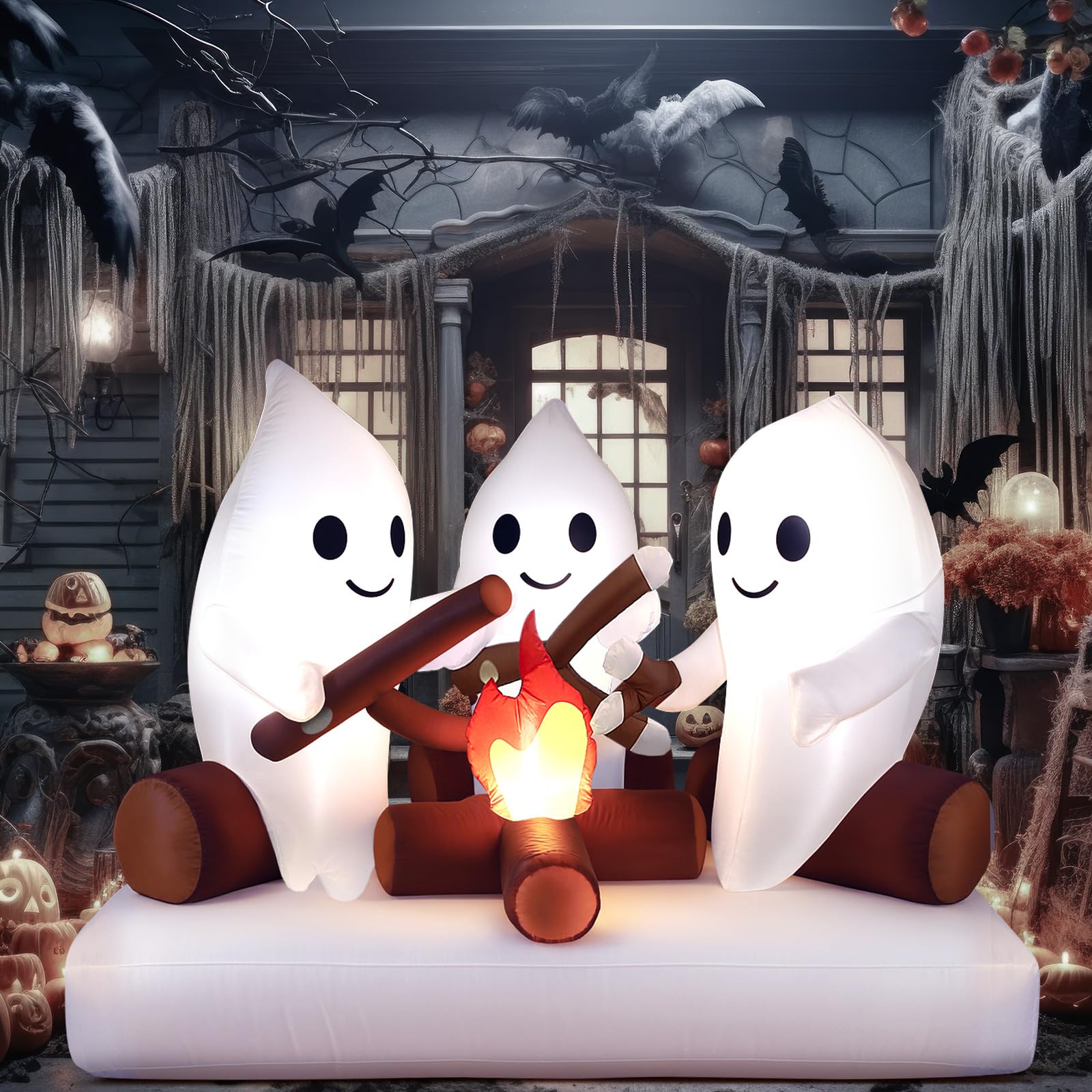 Halloween Inflatable Ghost Campfire with LED Lights