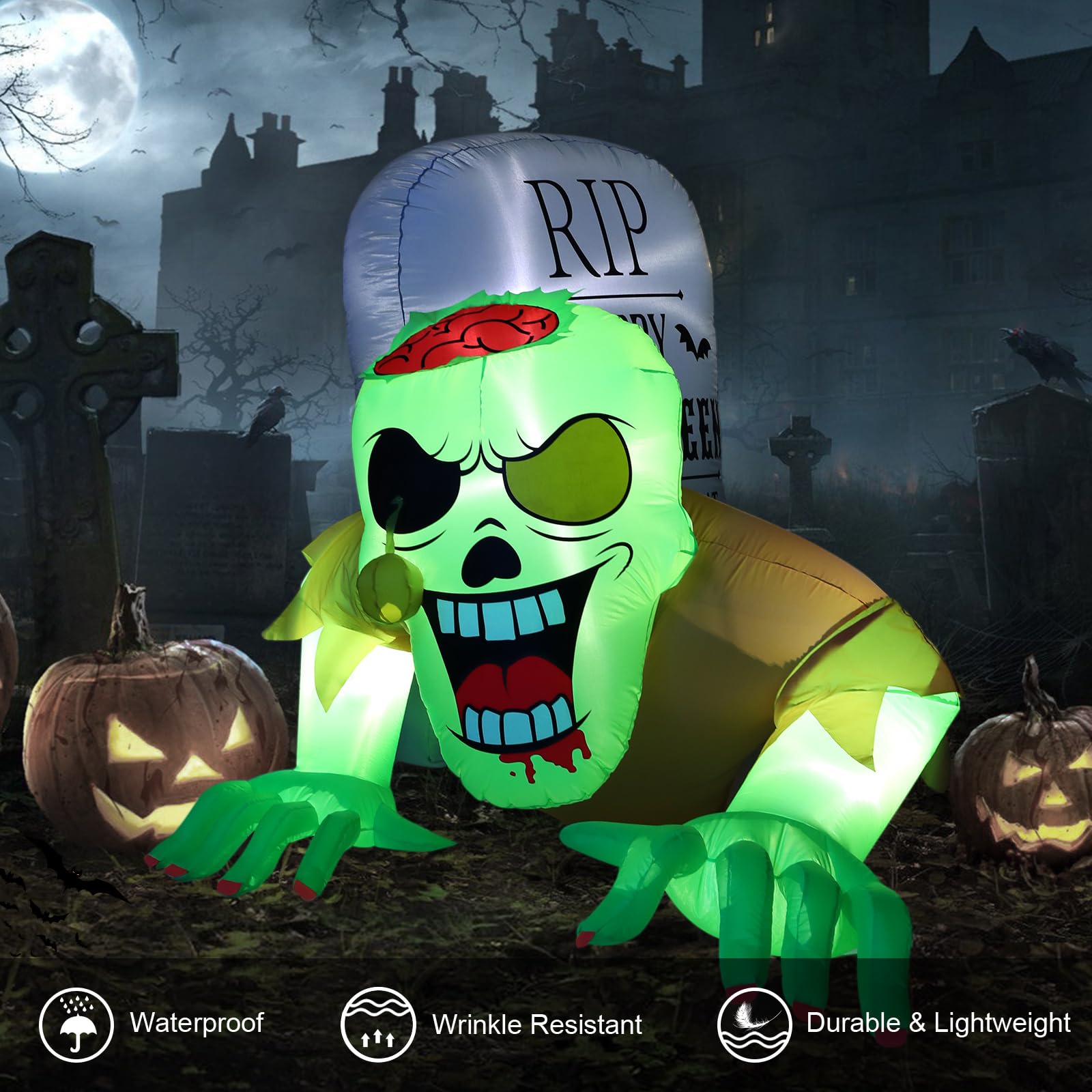 Inflatable Halloween Zombie Tombstone with LED Lights