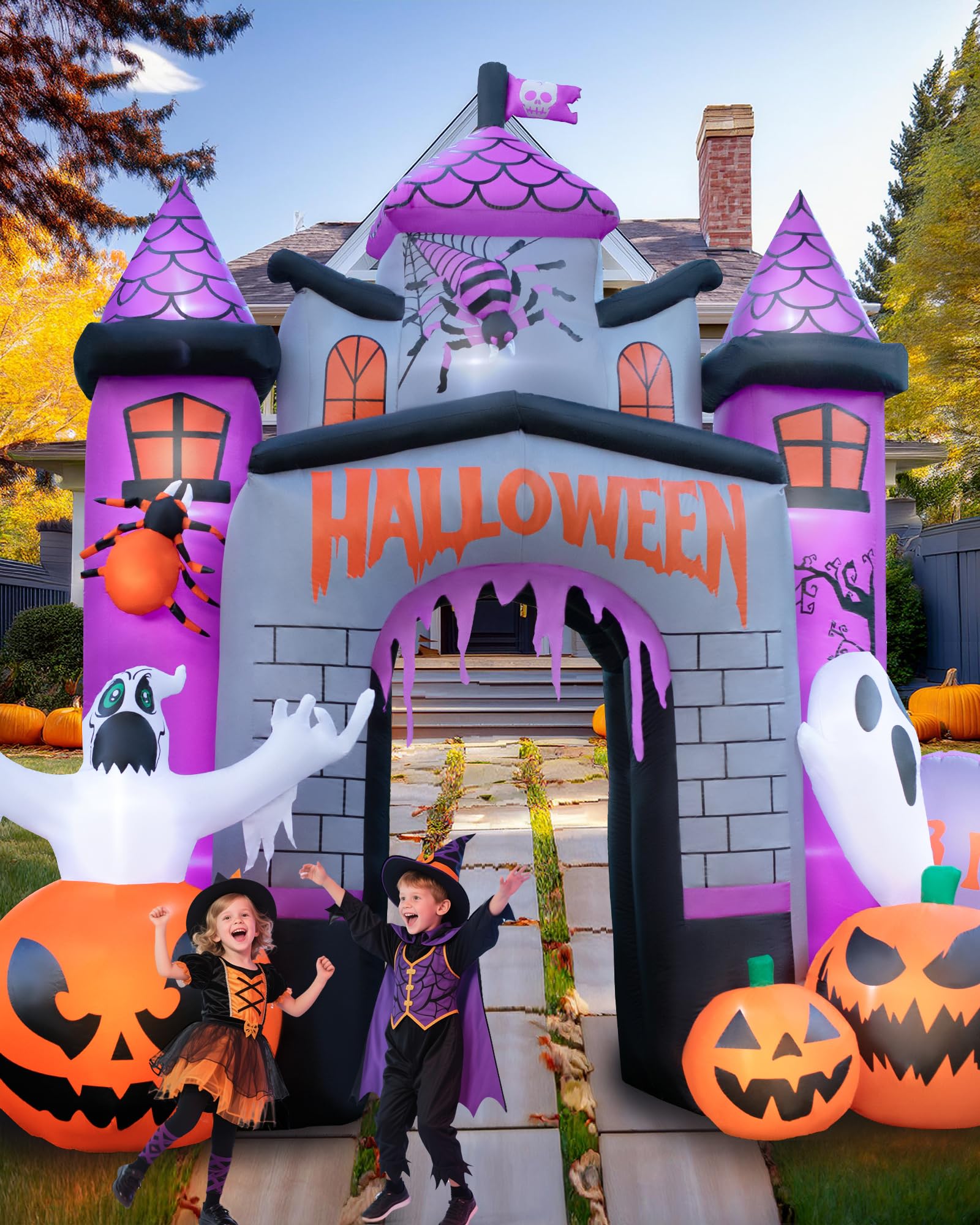 Halloween Inflatable Castle Archway with LED Lights