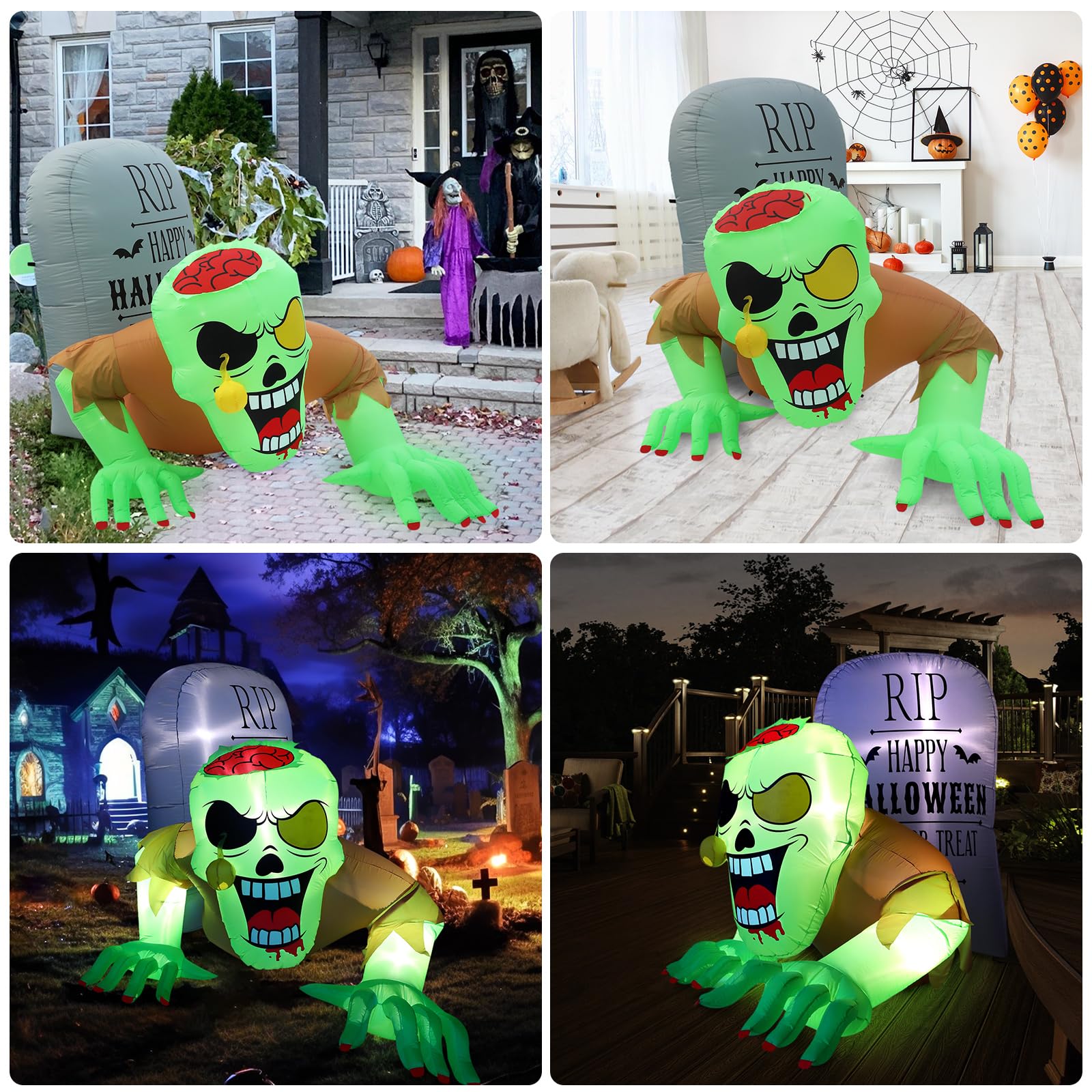 Inflatable Halloween Zombie Tombstone with LED Lights